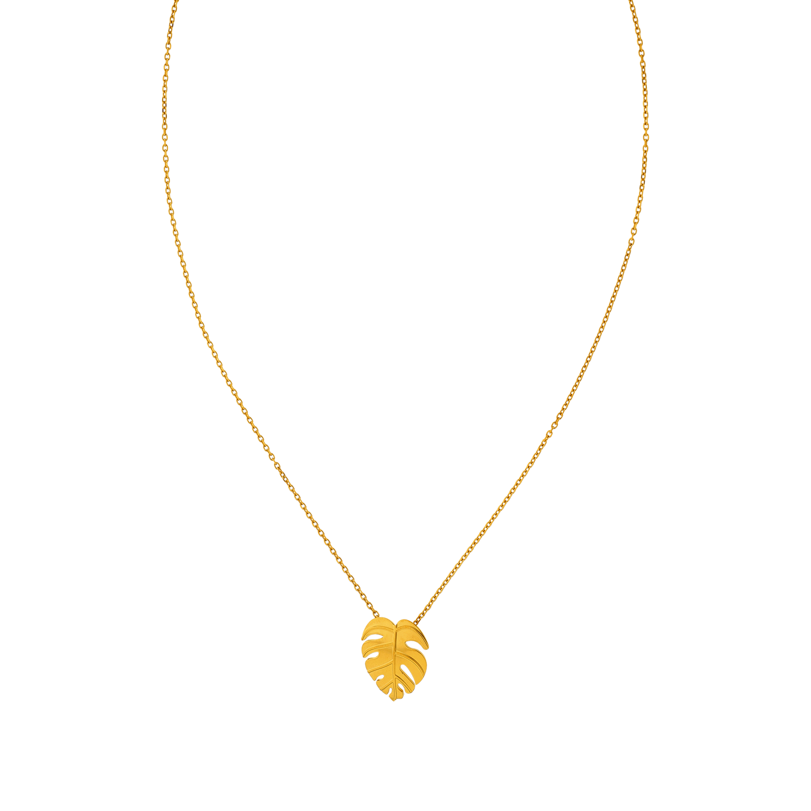 Collier Callas en acier doré avec pendentif feuille, 40 cm avec rallonge de 5 cm