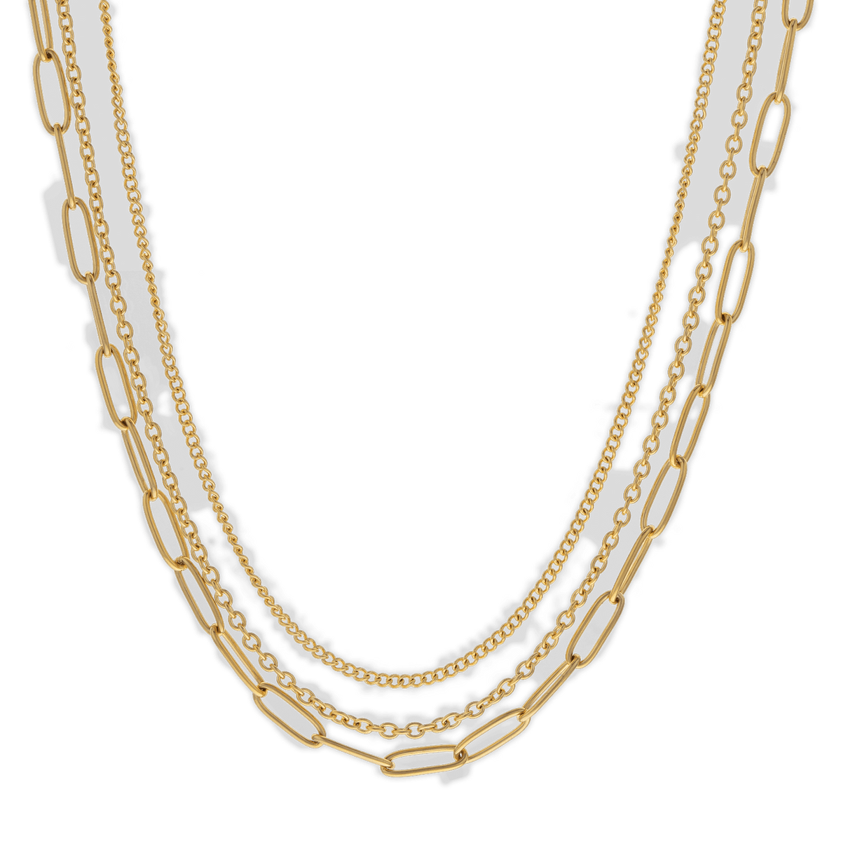 Collier Acier Jaune Triple Rangs Fantaisie 45 à 50cm