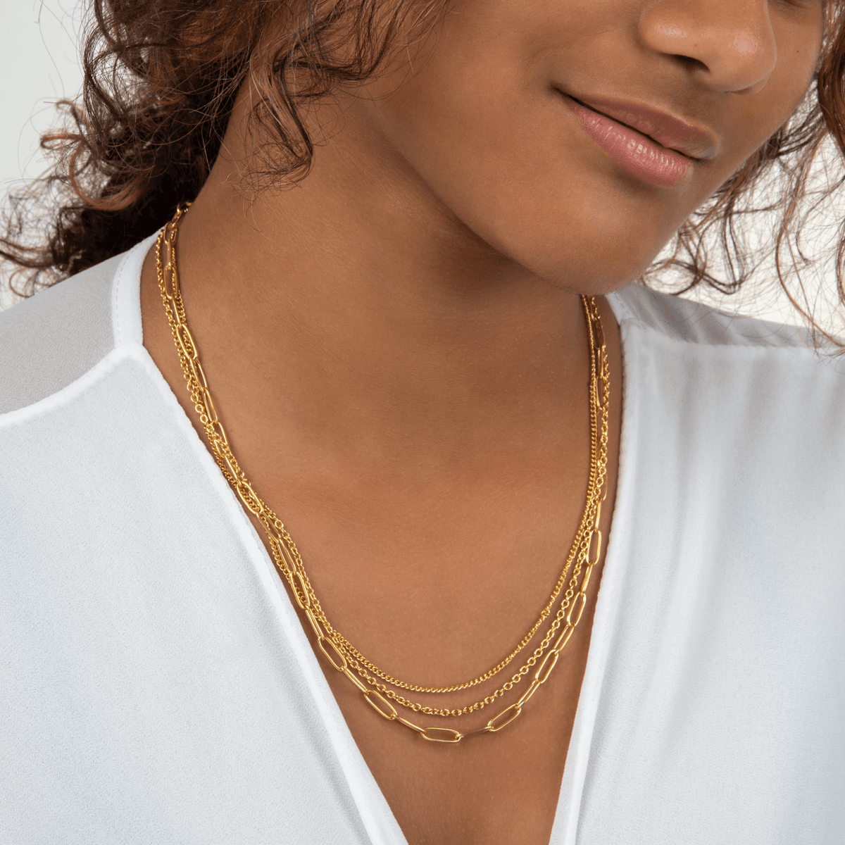 Collier Acier Jaune Triple Rangs Fantaisie 45 à 50cm