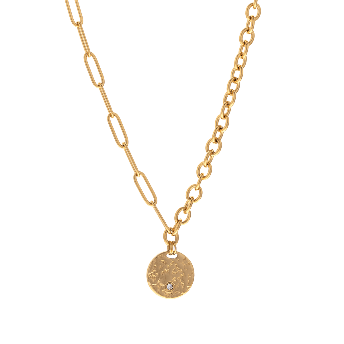 Collier Acier Jaune Motif Martelée Cristal 15mm 45 à 50cm