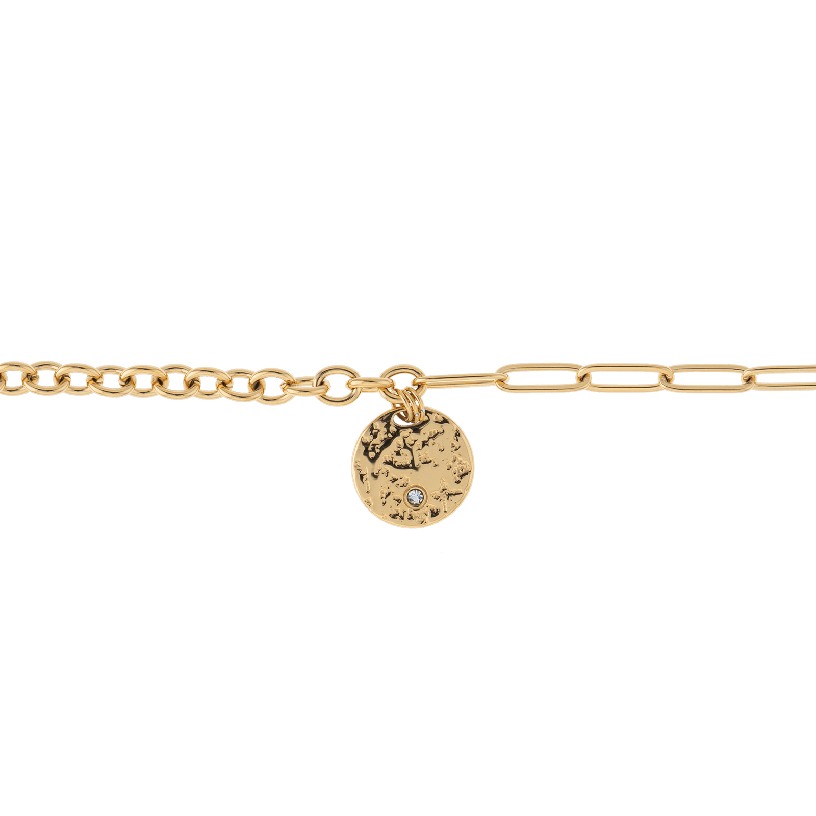 Collier Acier Jaune Deux Mailles Médaille Cristal