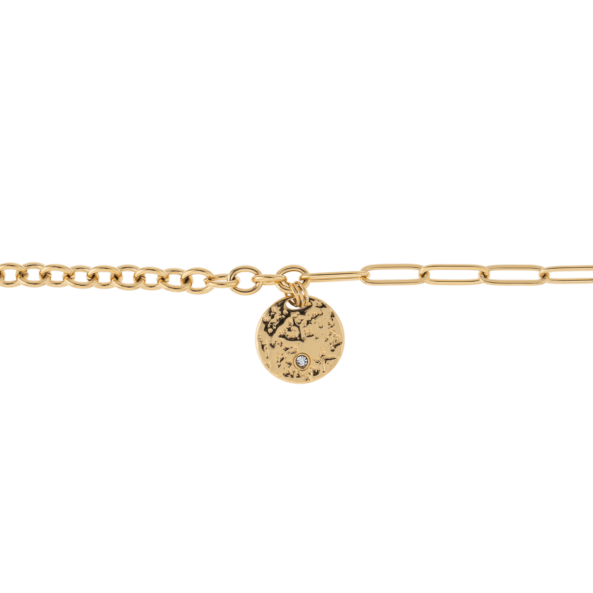 Collier Acier Jaune Motif Martelée Cristal 15mm 45 à 50cm