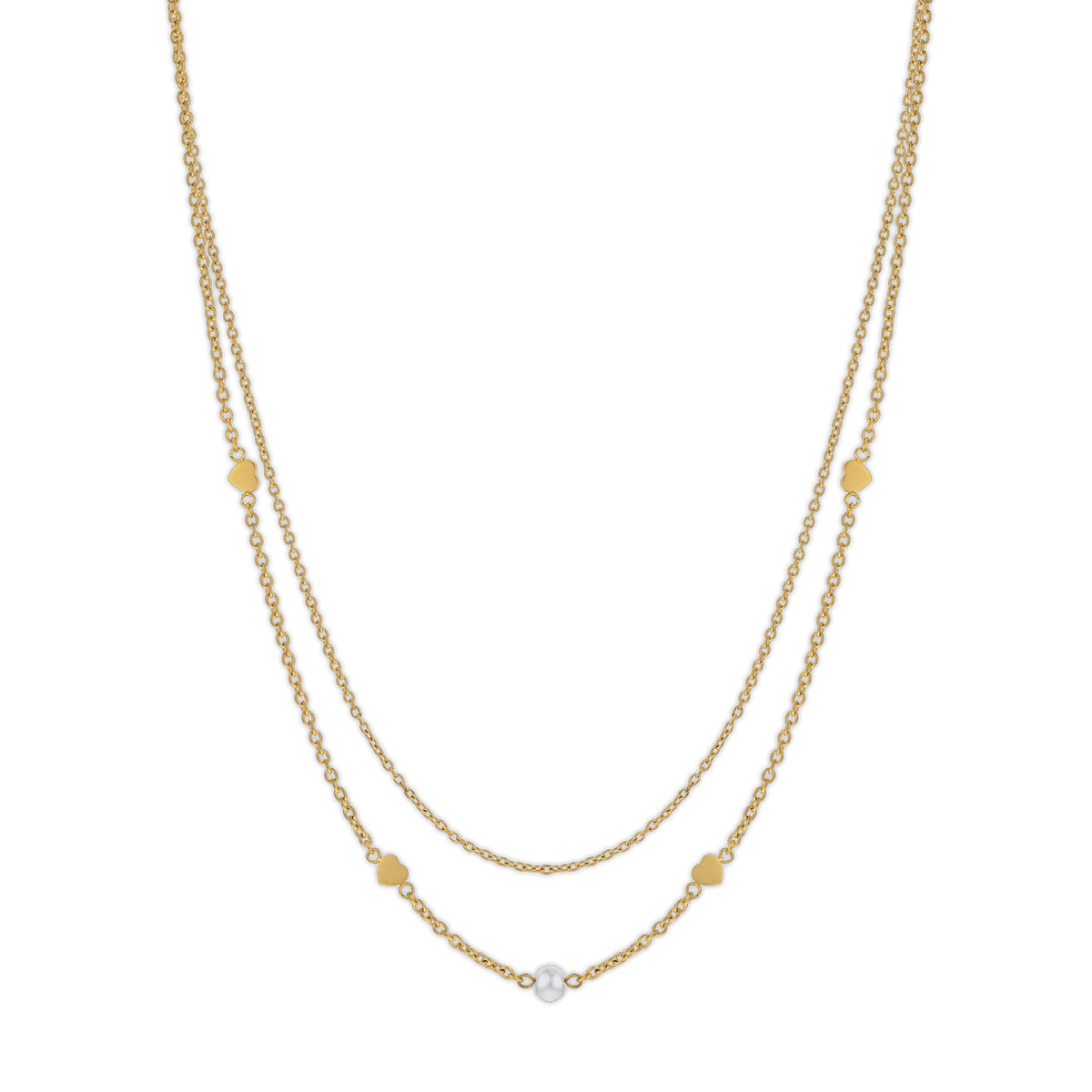 Collier Acier Jaune Double Rangs Perle Fantaisie Coeurs 4mm 40 à 45cm