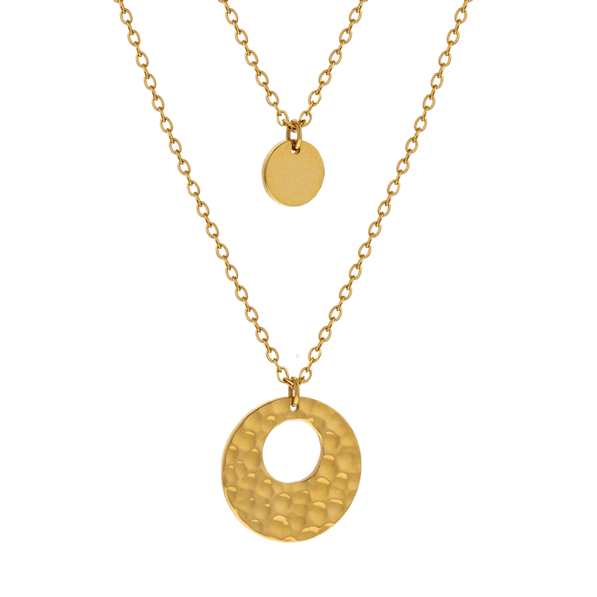 Collier Acier Jaune Double Rangs Motif Martelé 16.5mm Lisse 7.5mm 40 à 45cm