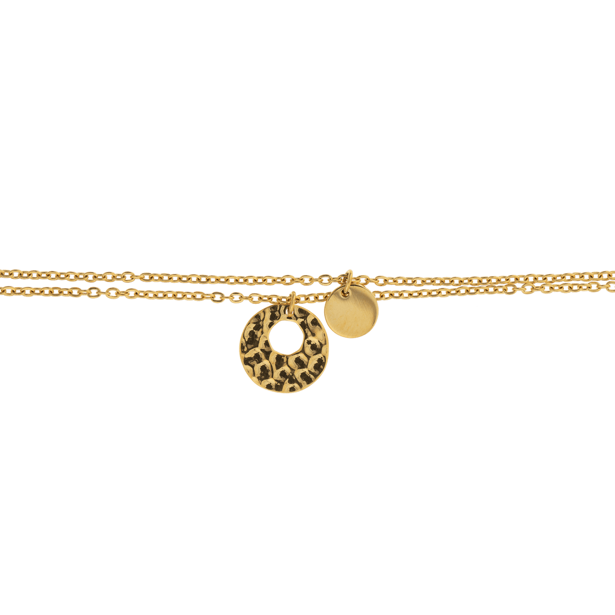 Collier Acier Jaune Double Rangs Motif Martelé 16.5mm Lisse 7.5mm 40 à 45cm
