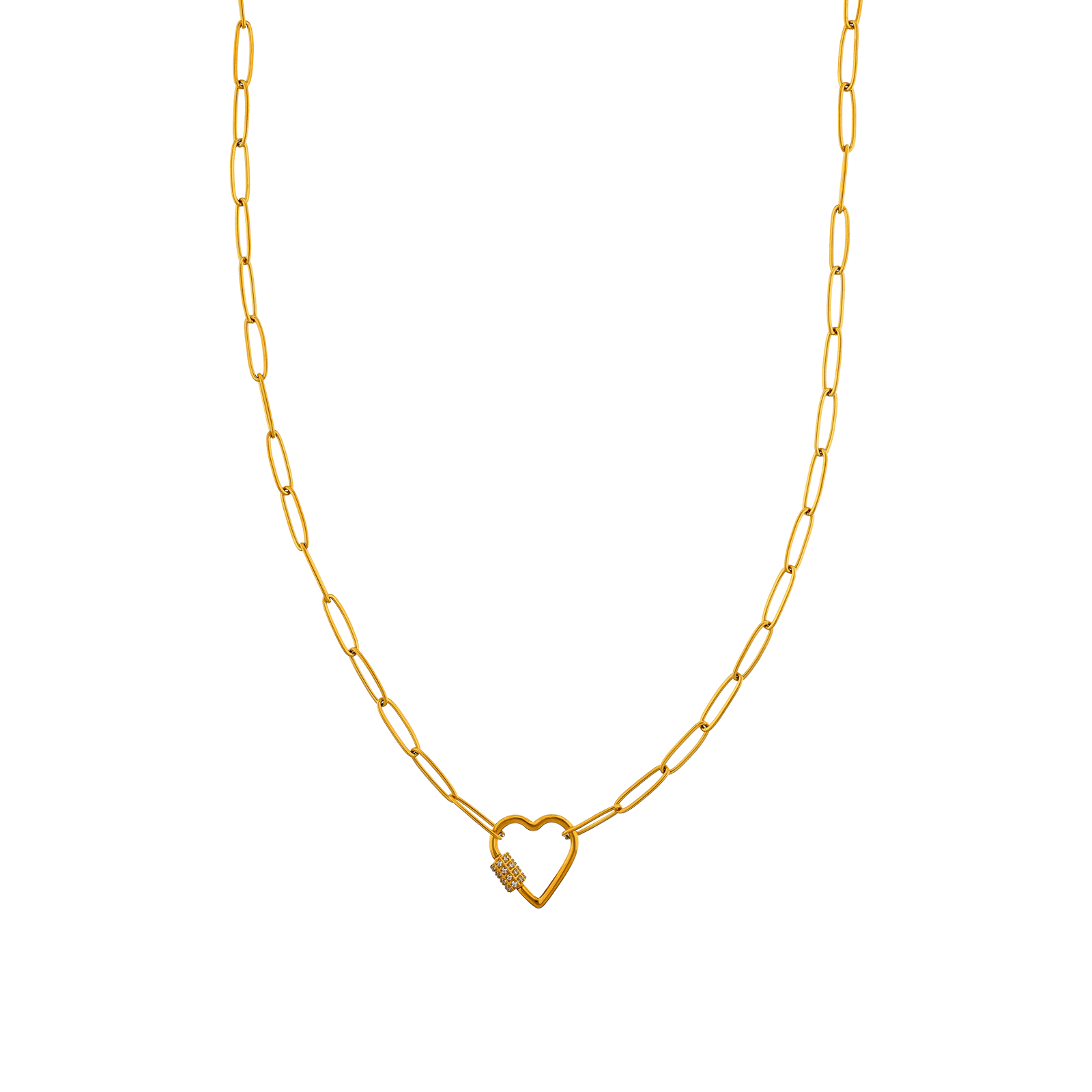 Collier Callas double chaîne fantaisie Centre coeur ajouré 45 plus 5 centimètres Acier doré