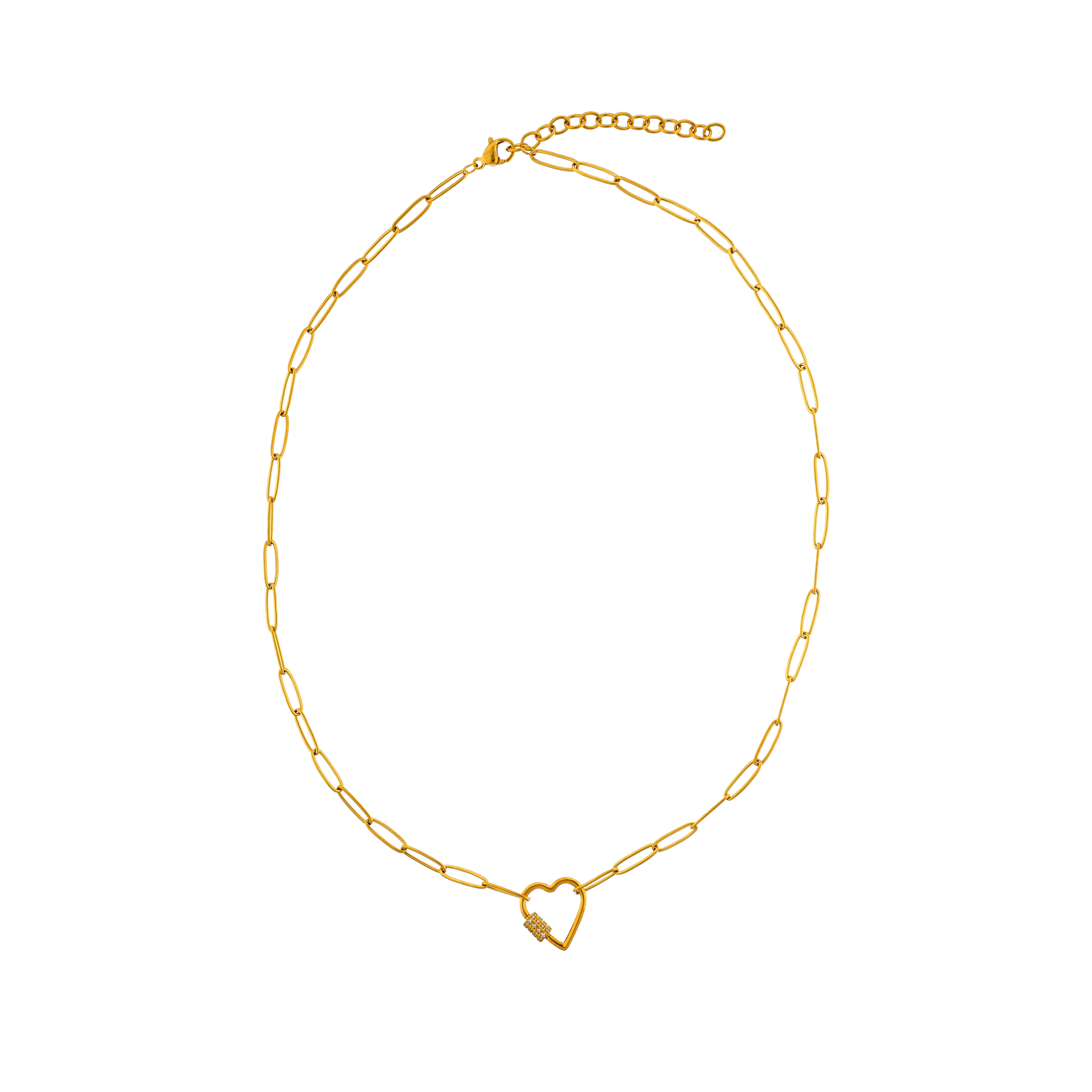 Collier Callas double chaîne fantaisie Centre coeur ajouré 45 plus 5 centimètres Acier doré