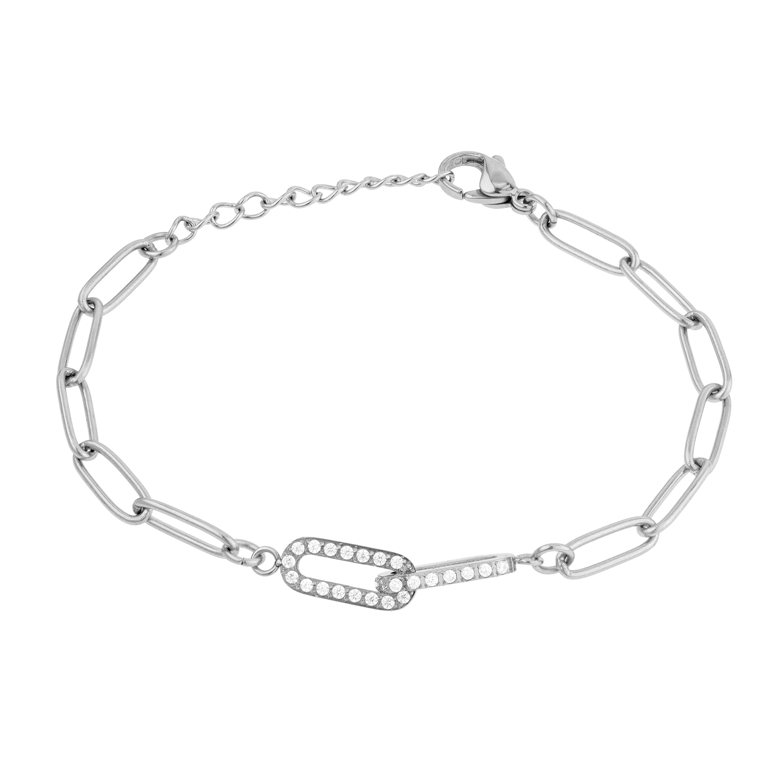 Collier Callas Acier Forçat rectangle Centre 2 maillons ovale sertis Oxyde de Zirconium 40 plus 5 centimètres