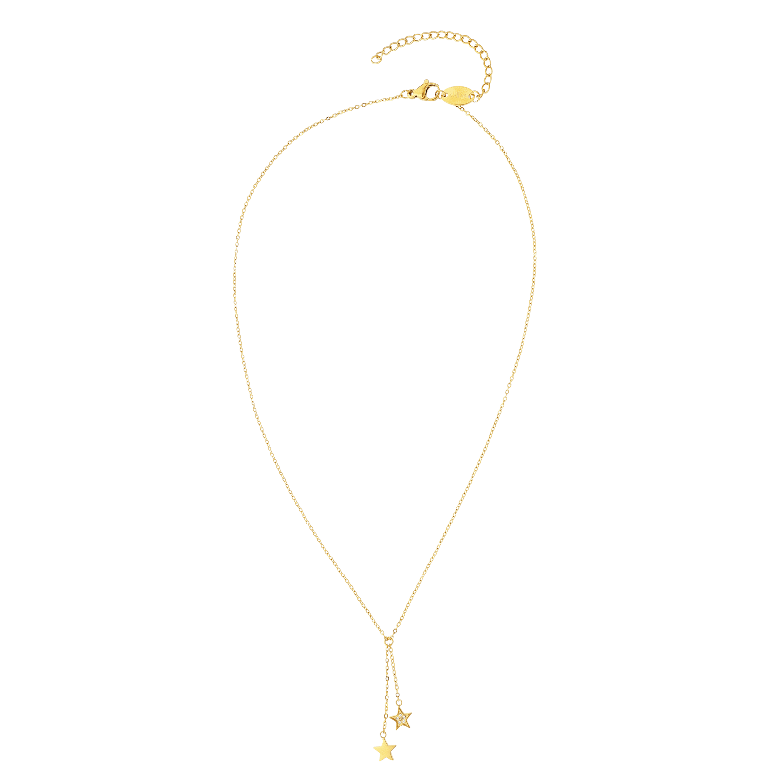 collier callas acier doré pendentif y 2 étoiles lisse et oxyde de zirconium 40 plus 5 mm