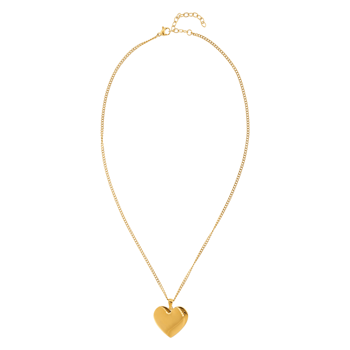 Collier Acier Jaune Cœur 25*29mm Avec Bélière Chaîne Gourmette 2.1mm 45 à 50cm