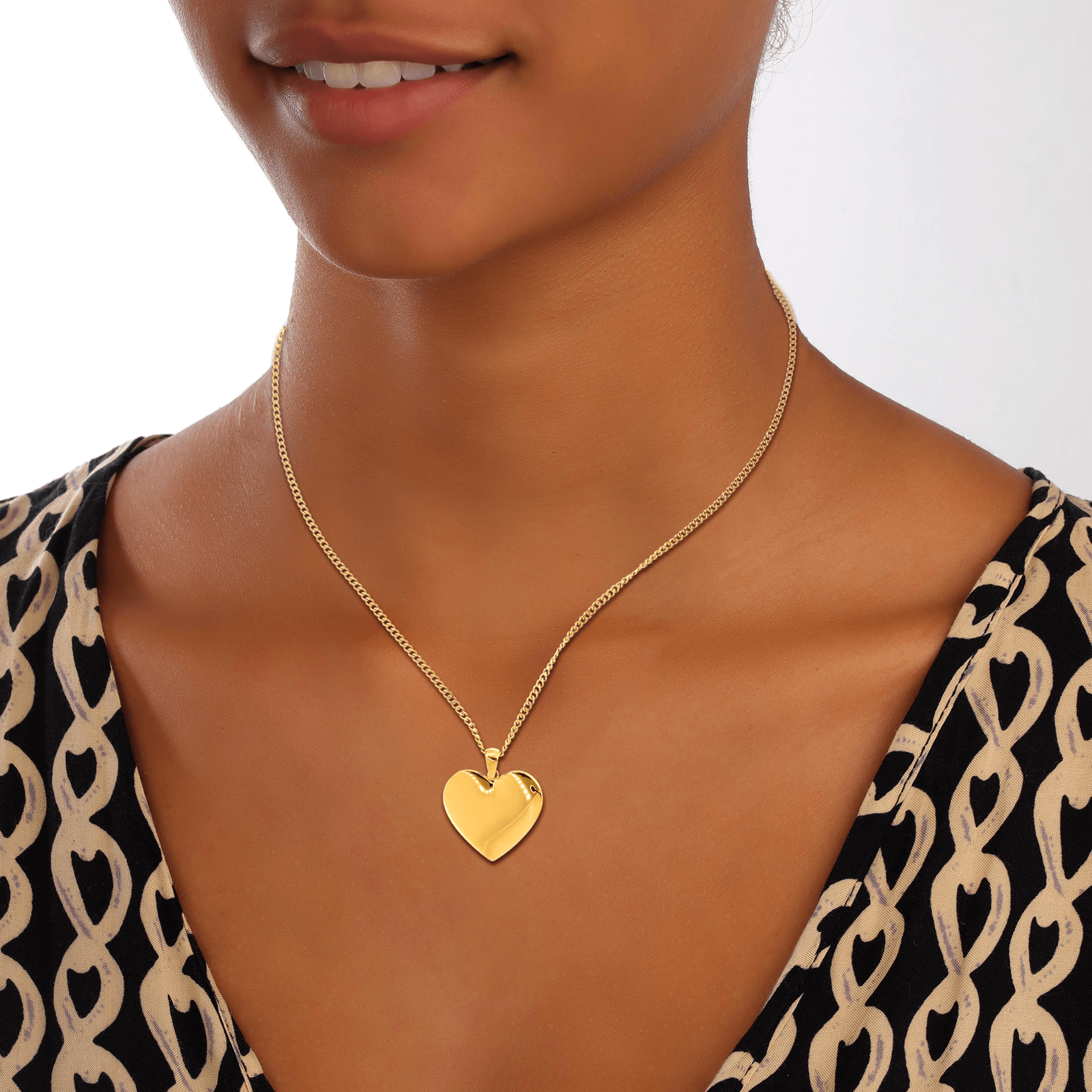 Collier Cœur 25*29mm 45A50cm Acier Jaune