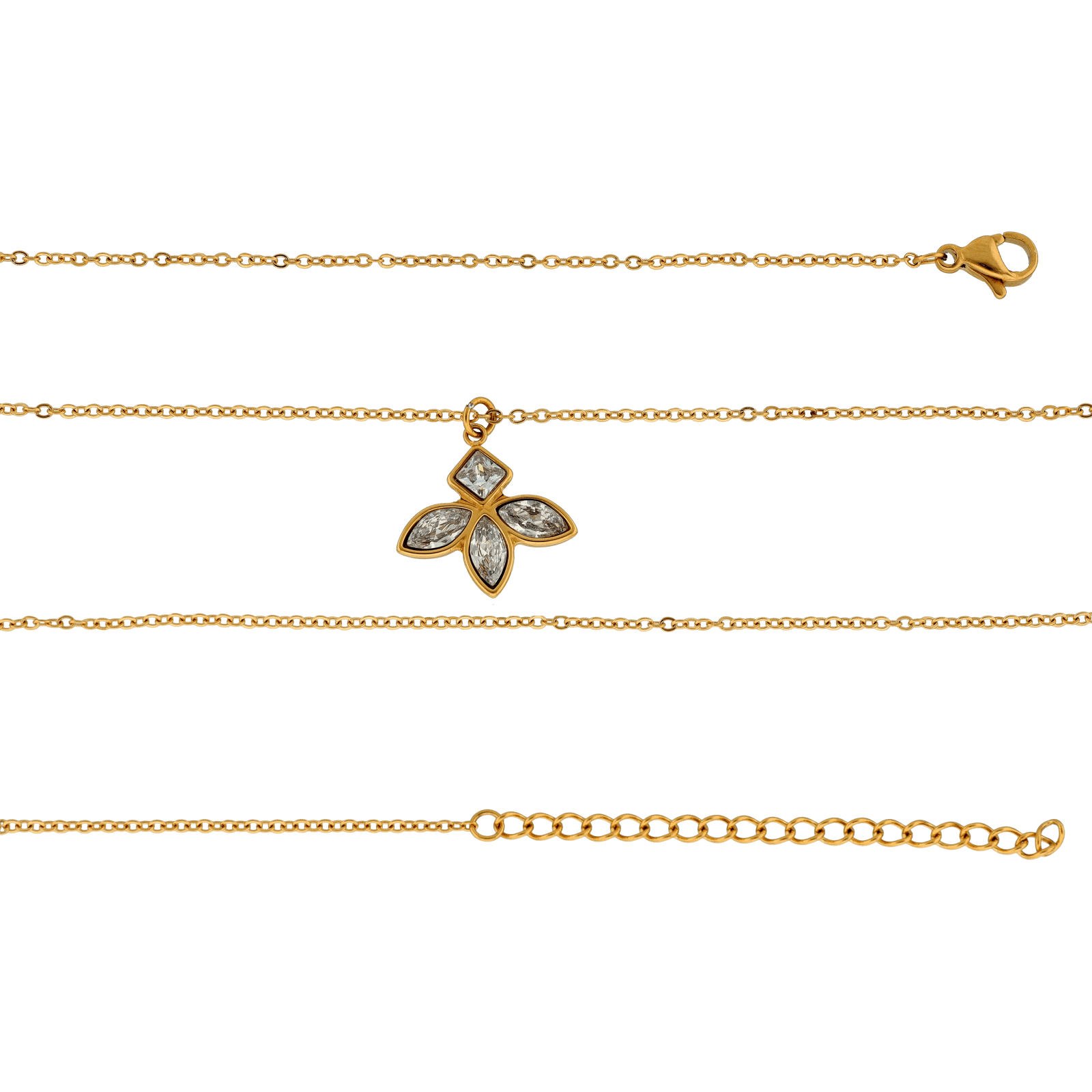 Collier Callas en acier doré avec pendentif fleur fantaisie