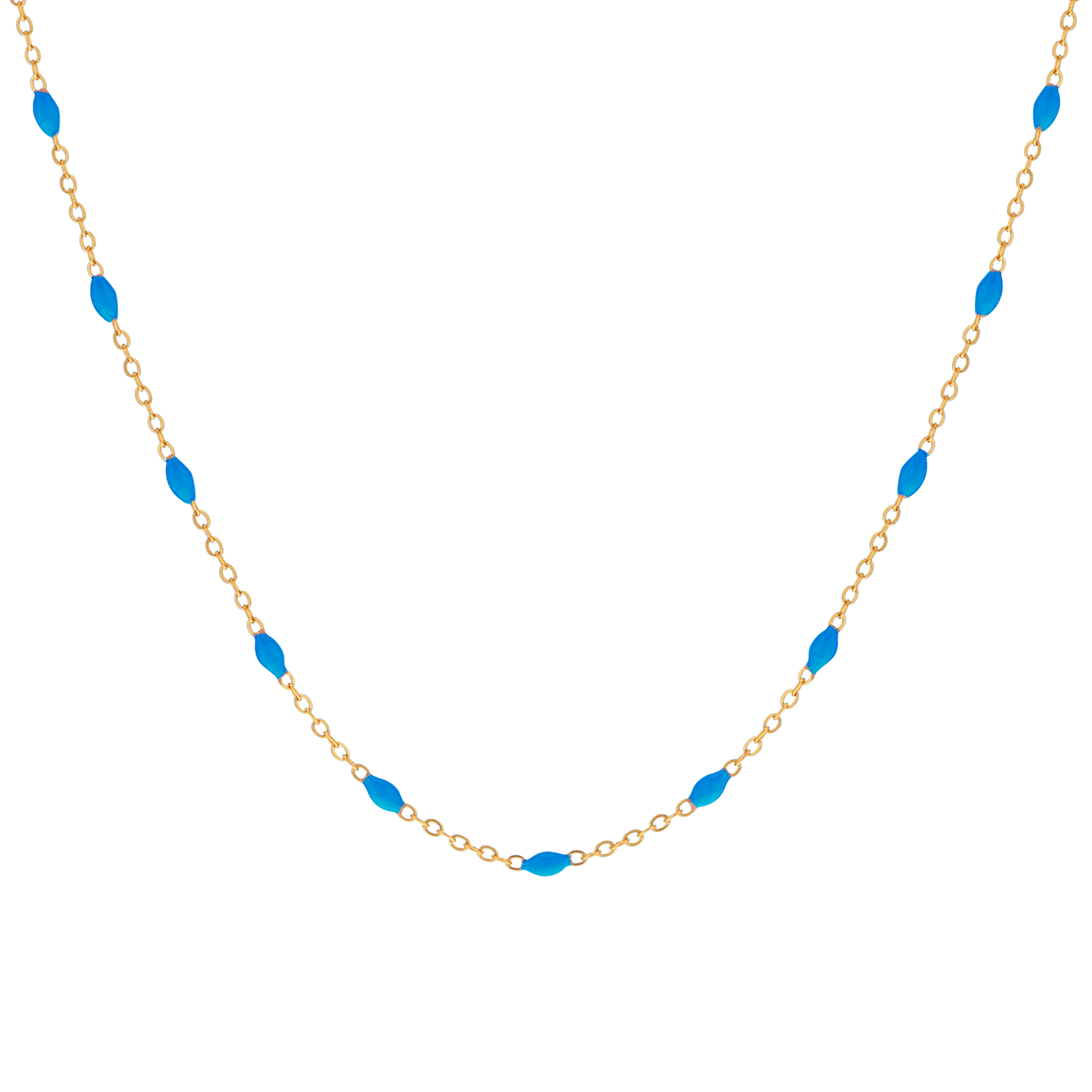 Collier Email Turquoise 2mm 42A45cm Acier Jaune