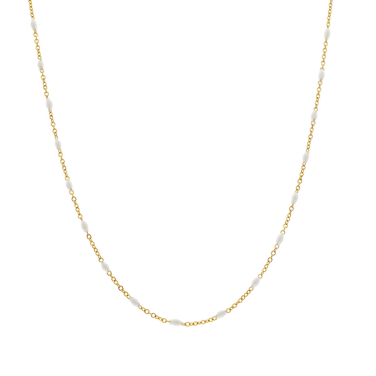 Collier Acier Jaune Olives Email Blanc 2mm Chaîne 1.2mm 42 à 45cm