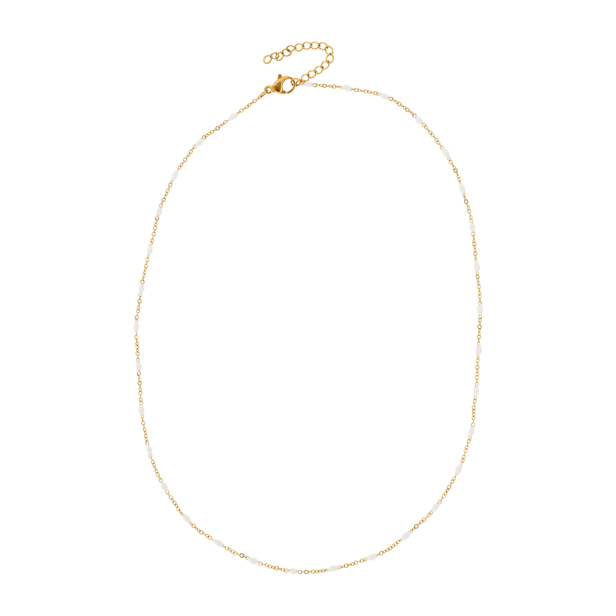 Collier Acier Jaune Olives Email Blanc 2mm Chaîne 1.2mm 42 à 45cm