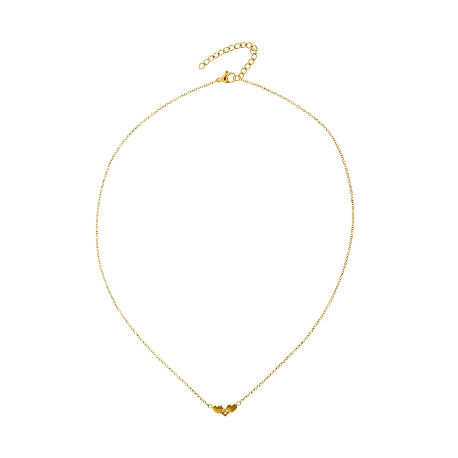 Collier Callas Acier doré centre trois coeurs lisses et Zirconia Cubique 45 plus 5 centimètres
