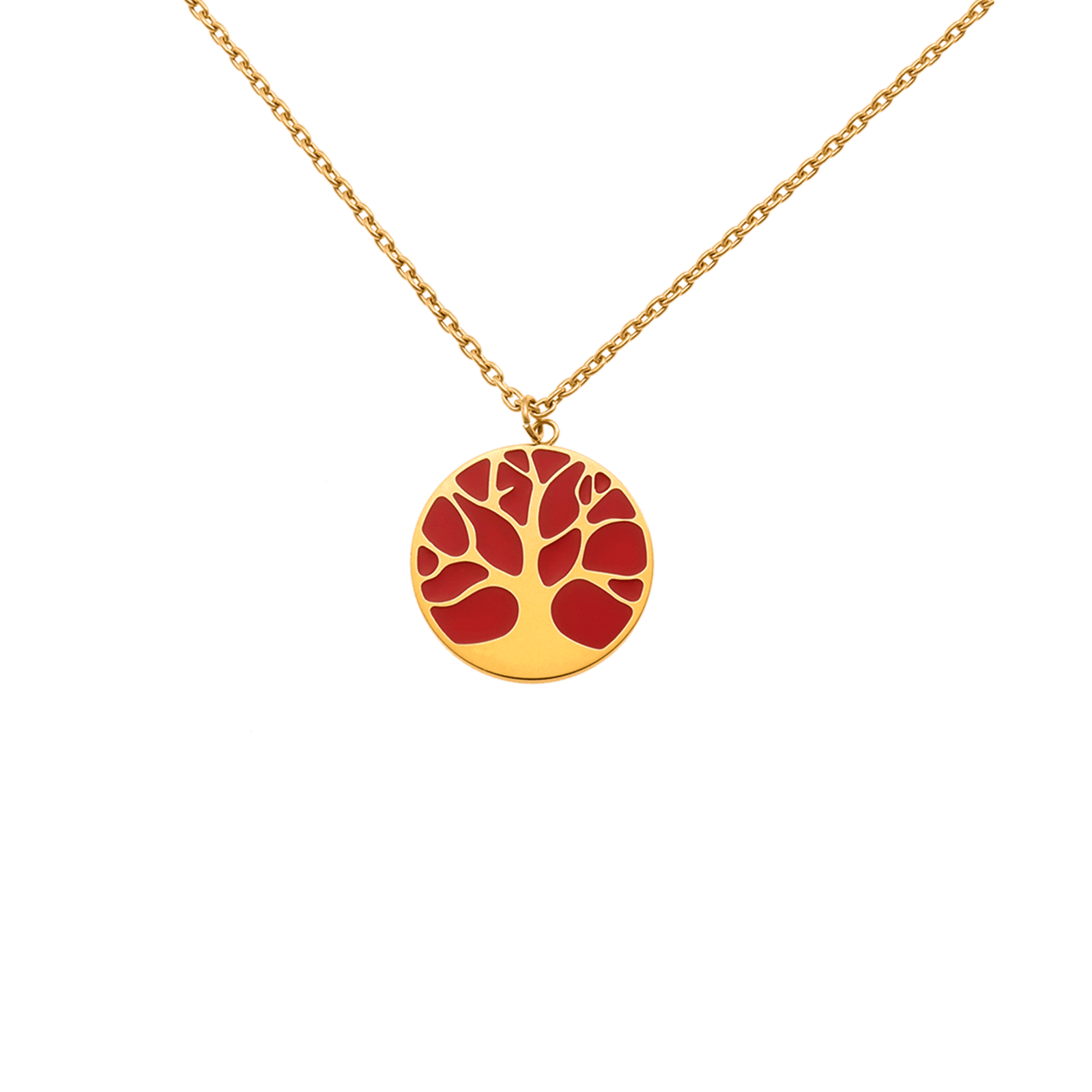 Collier Callas Pendentif arbre de vie Émail rouge 42 plus 3 centimètres Acier rose