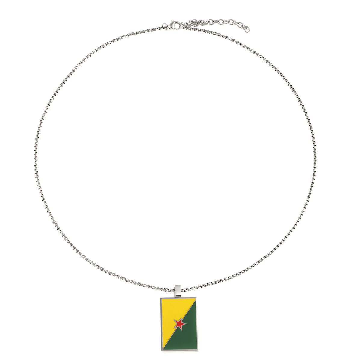 Collier Acier Drapeau Guyane 21*37mm Avec Bélière Email Multicolore Chaîne 2mm 50 à 55cm