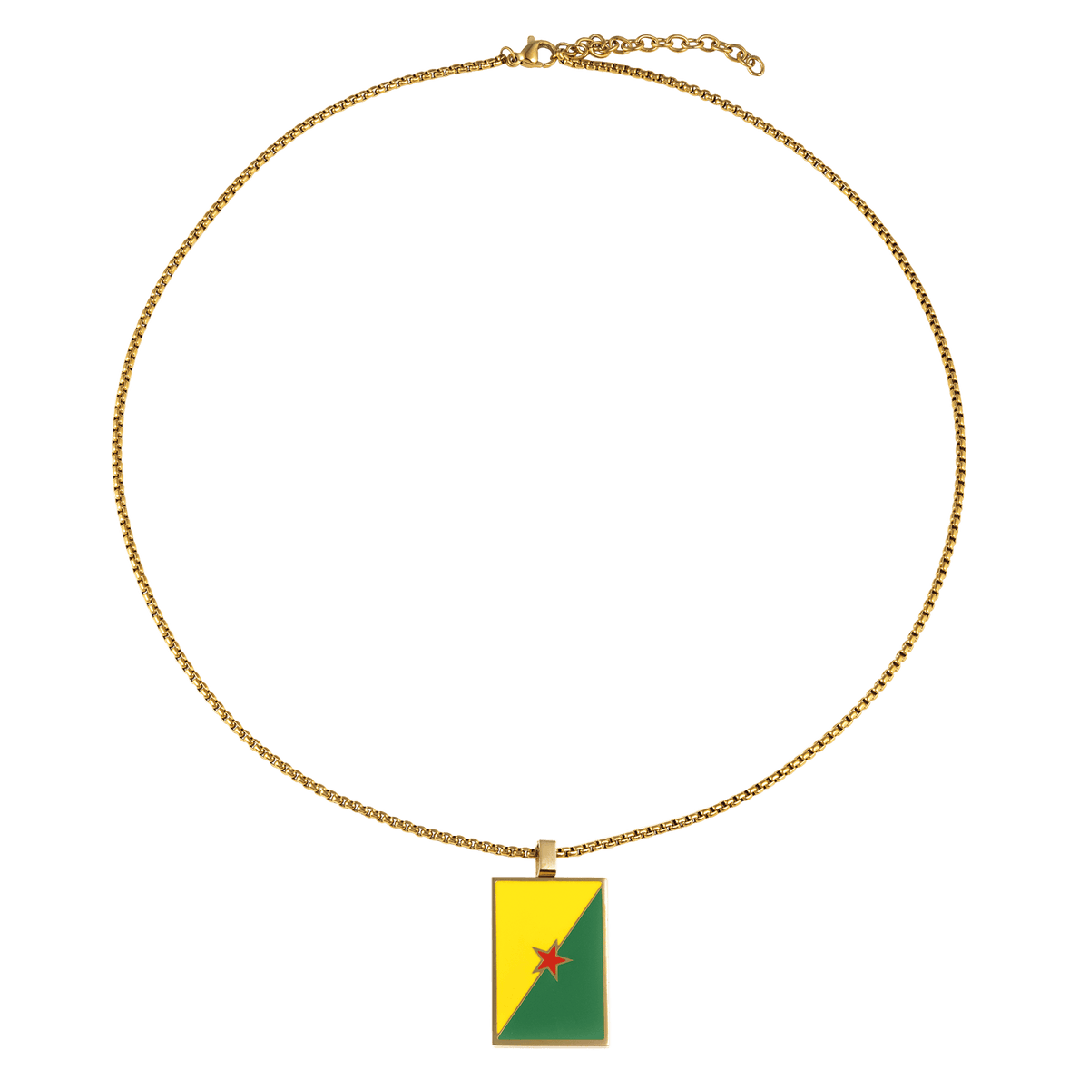 Collier AcierJaune Drapeau Guyane 21*37mm Avec Bélière Multicolore Chaîne 2mm 50 A 55cm