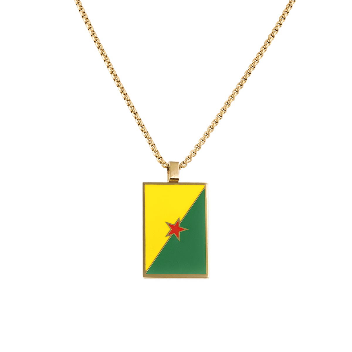 Collier AcierJaune Drapeau Guyane 21*37mm Avec Bélière Multicolore Chaîne 2mm 50 A 55cm