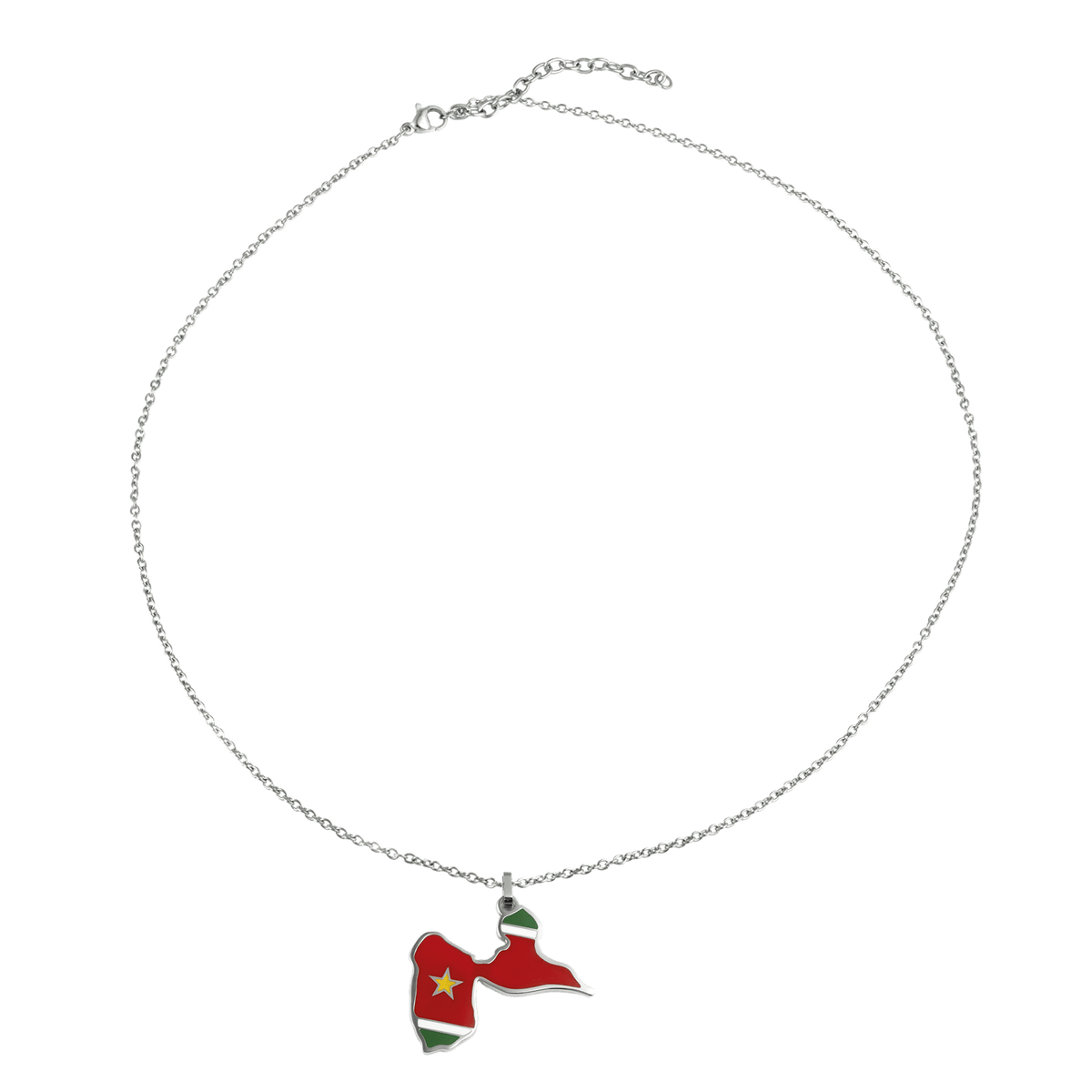Collier Acier Carte Guadeloupe 32*28mm Avec Bélière Email Multicolore Chaîne 2mm 50 à 55cm