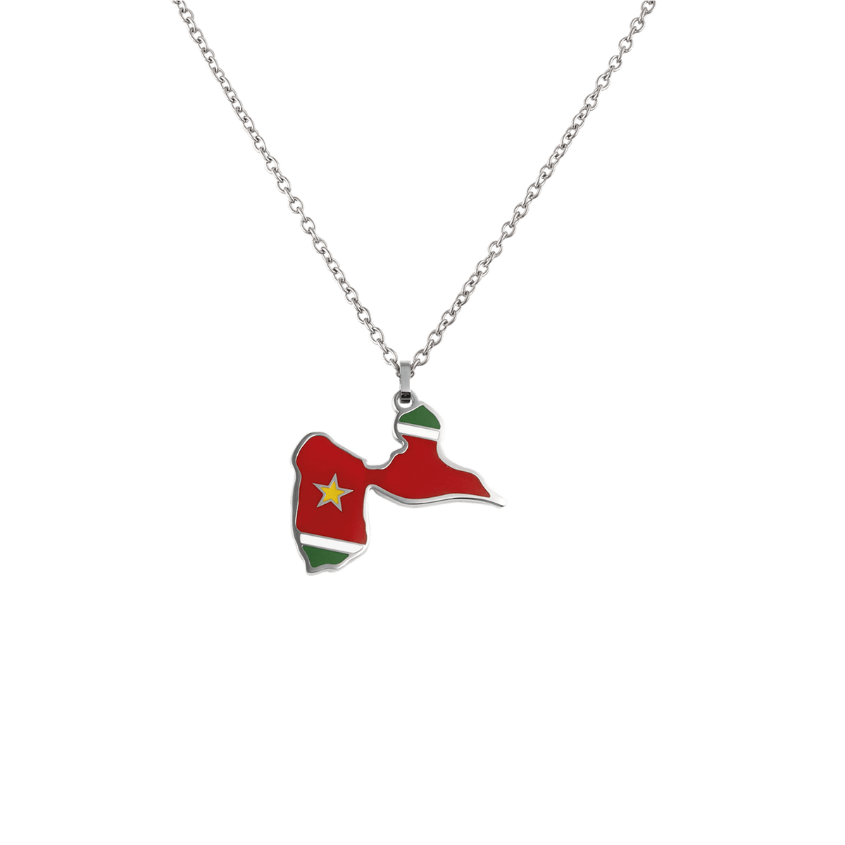 Collier Acier Carte Guadeloupe 32*28mm Avec Bélière Email Multicolore Chaîne 2mm 50 à 55cm
