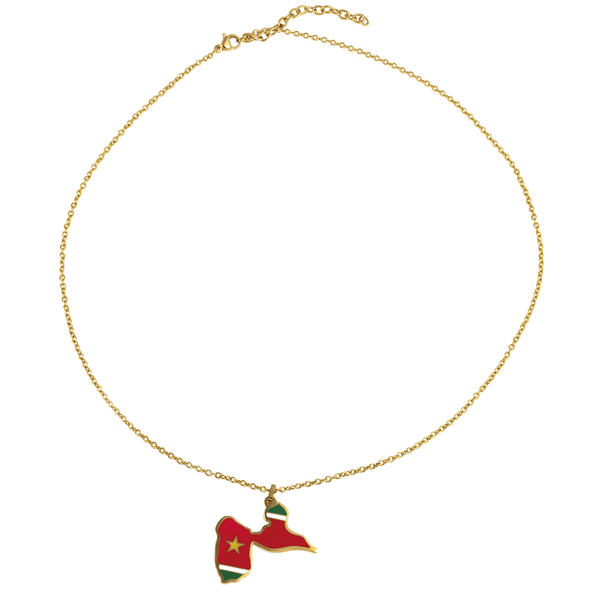 Collier AcierJaune Carte Guadeloupe 32*28mm Avec Bélière Multicolore Chaîne 2mm 50 à 55cm