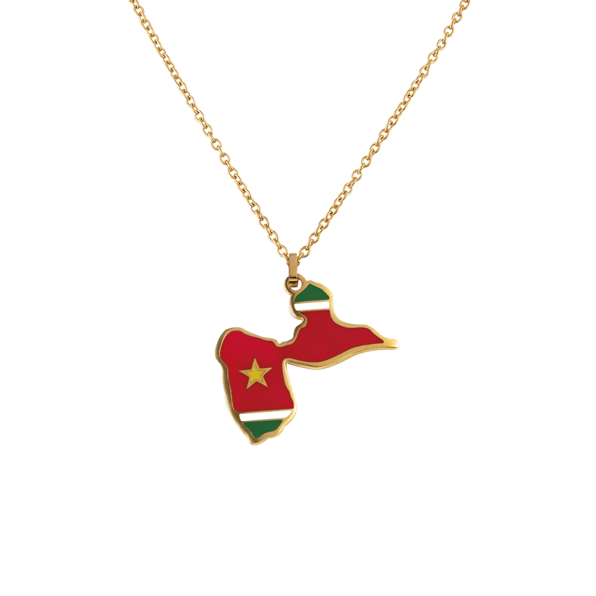 Collier AcierJaune Carte Guadeloupe 32*28mm Avec Bélière Multicolore Chaîne 2mm 50 à 55cm