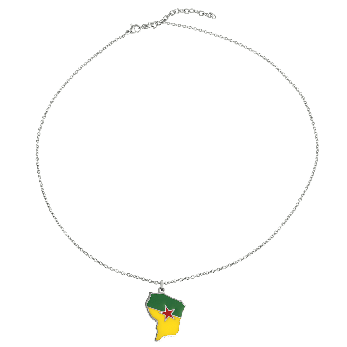 Collier Acier Carte Guyane 25*37mm Avec Bélière Email Multicolore Chaîne 2mm 50 A 55cm