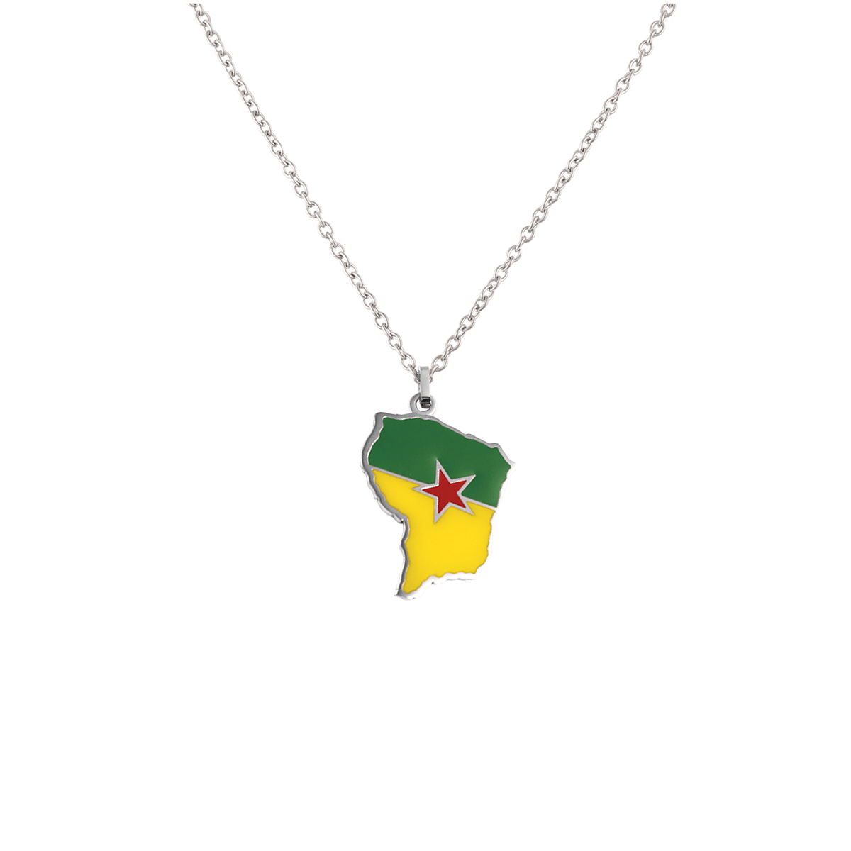Collier Acier Carte Guyane 25*37mm Avec Bélière Email Multicolore Chaîne 2mm 50 A 55cm
