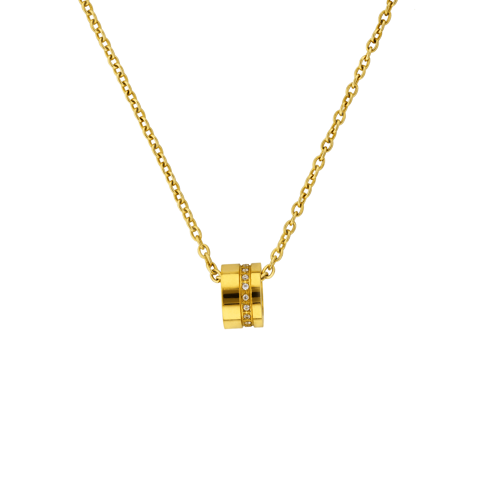 Collier Callas Acier doré Chaîne Forçat Pendentif anneau large Oxyde de Zirconium
