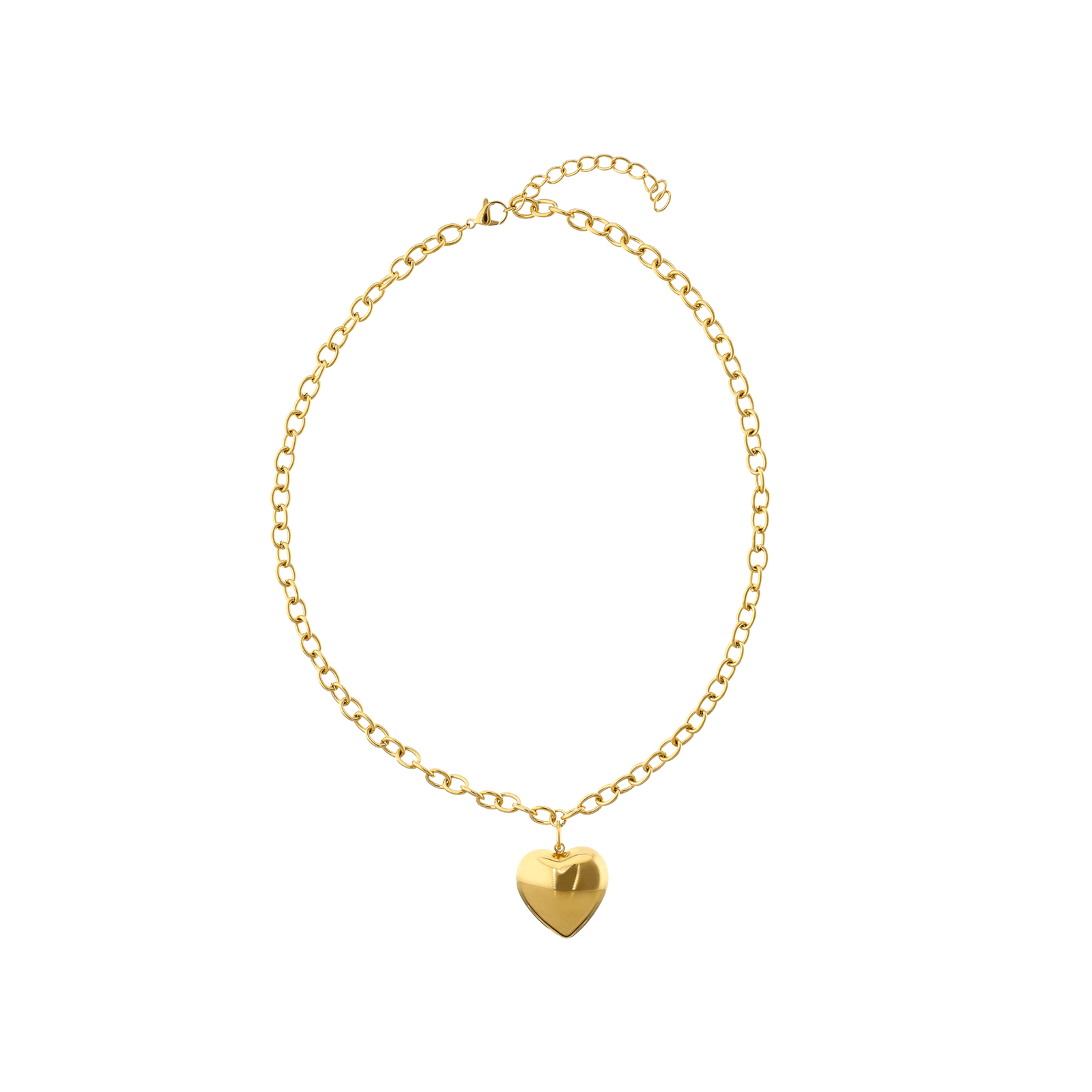 Collier Callas Acier doré Forçat Pendentif coeur Lisse 45 plus 5 centimètres