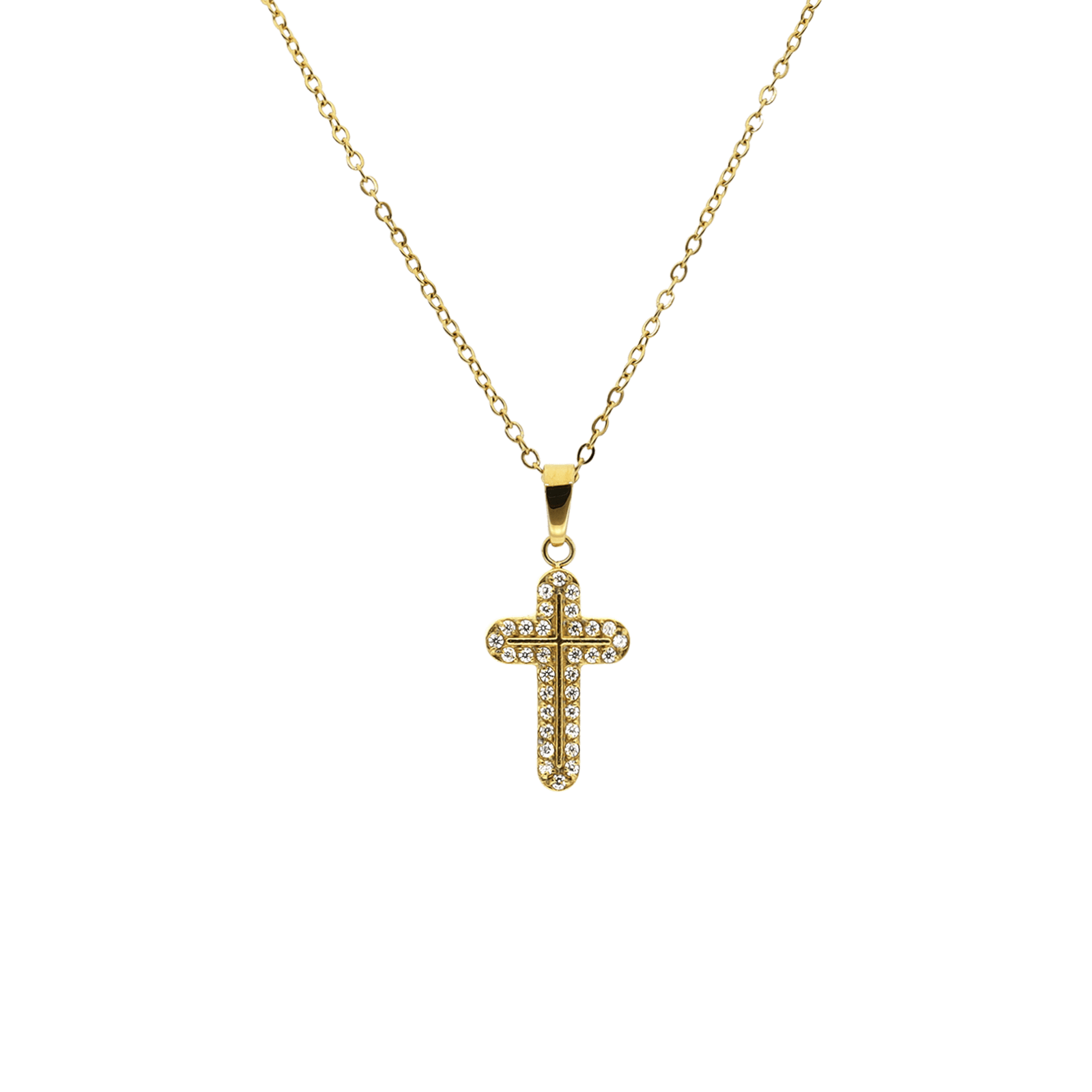 Collier Callas Acier doré Forçat Pendentif Croix Oxyde de Zirconium 44.5 plus 5 centimètres