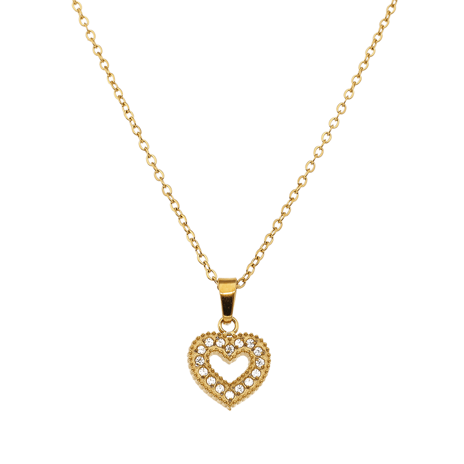 collier callas acier doré pendentif coeur entourage zirconia cubique 45 plus 5 mm