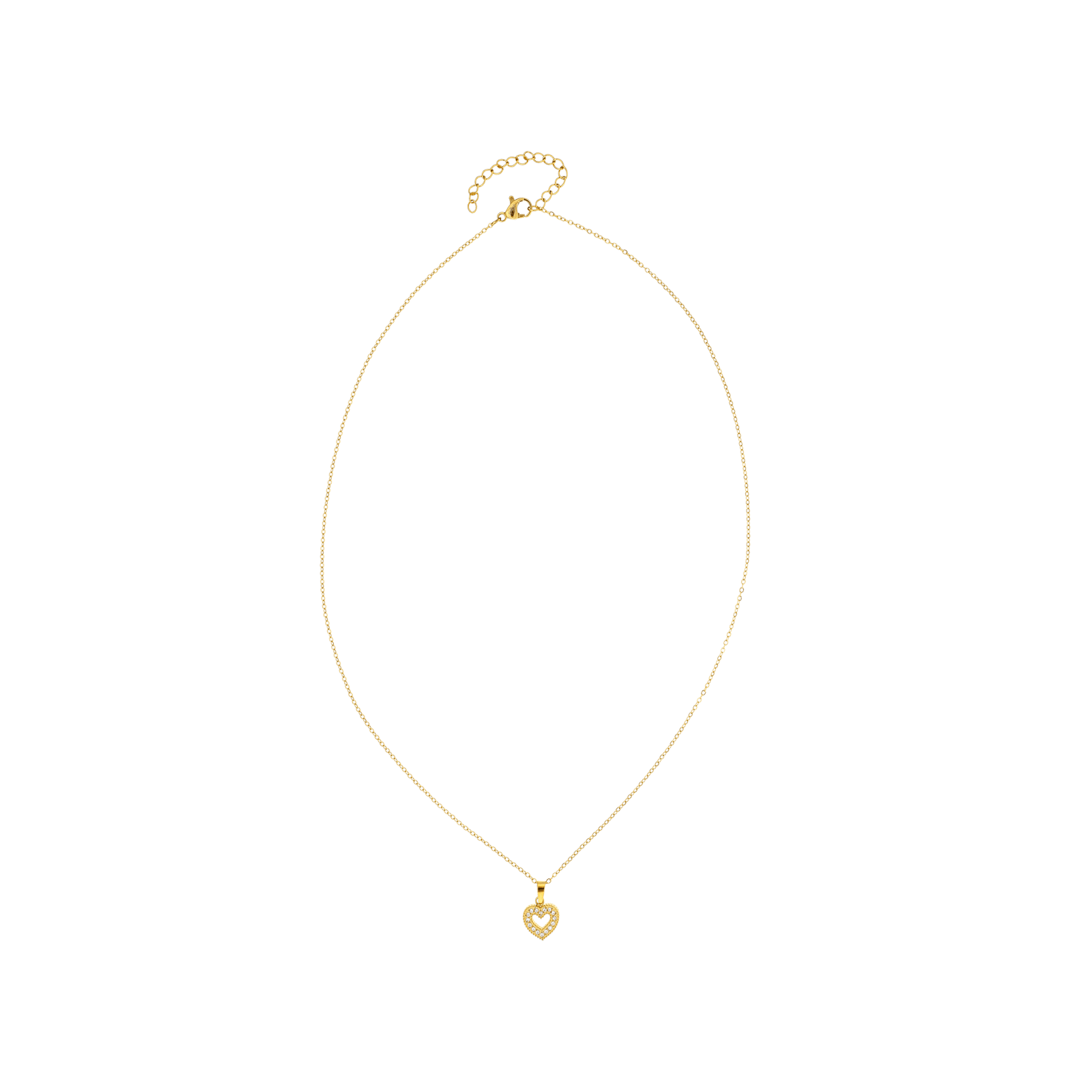 collier callas acier doré pendentif coeur entourage zirconia cubique 45 plus 5 mm