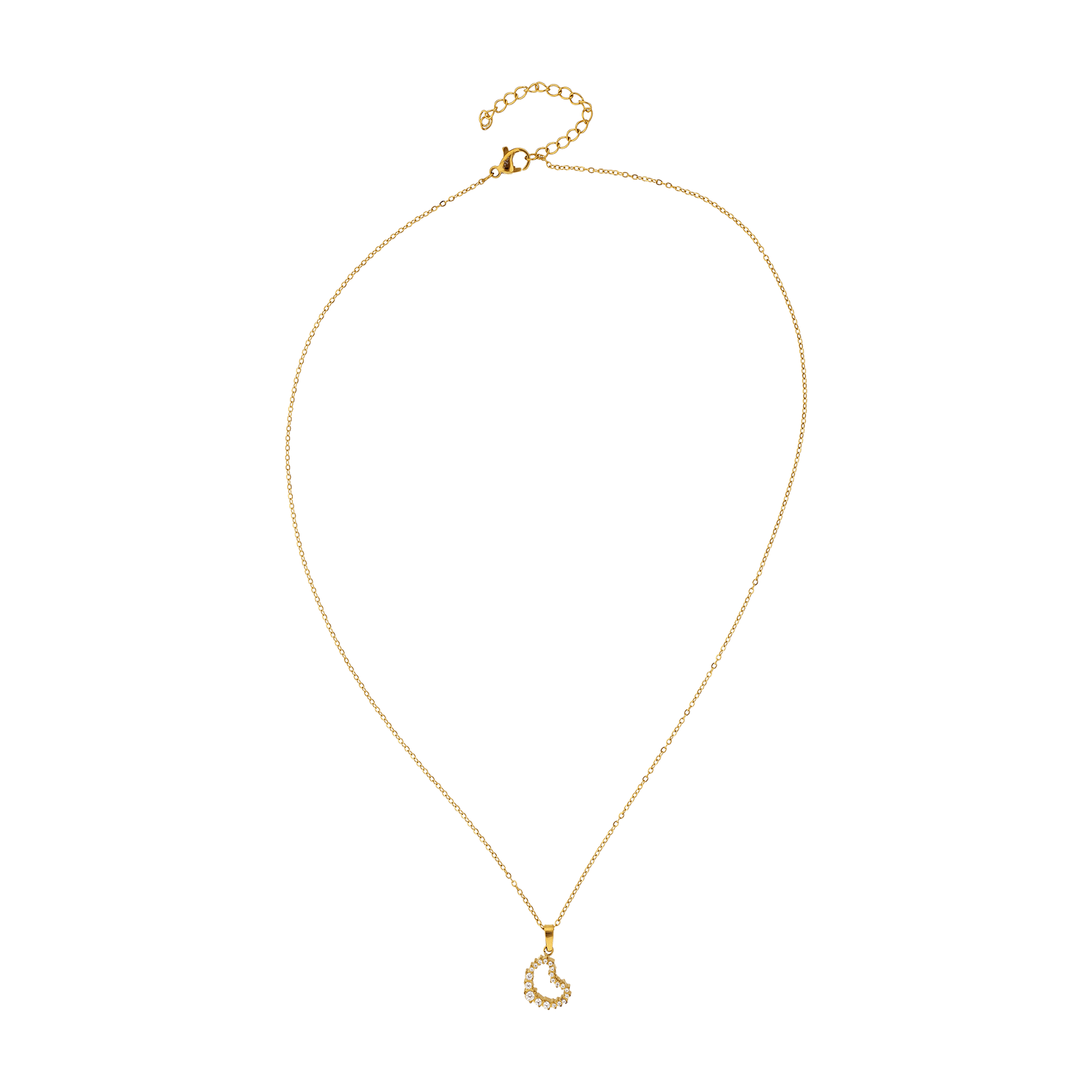 Collier Callas Acier doré Pendentif coeur sertie Zirconia Cubique 45 plus 5 centimètres