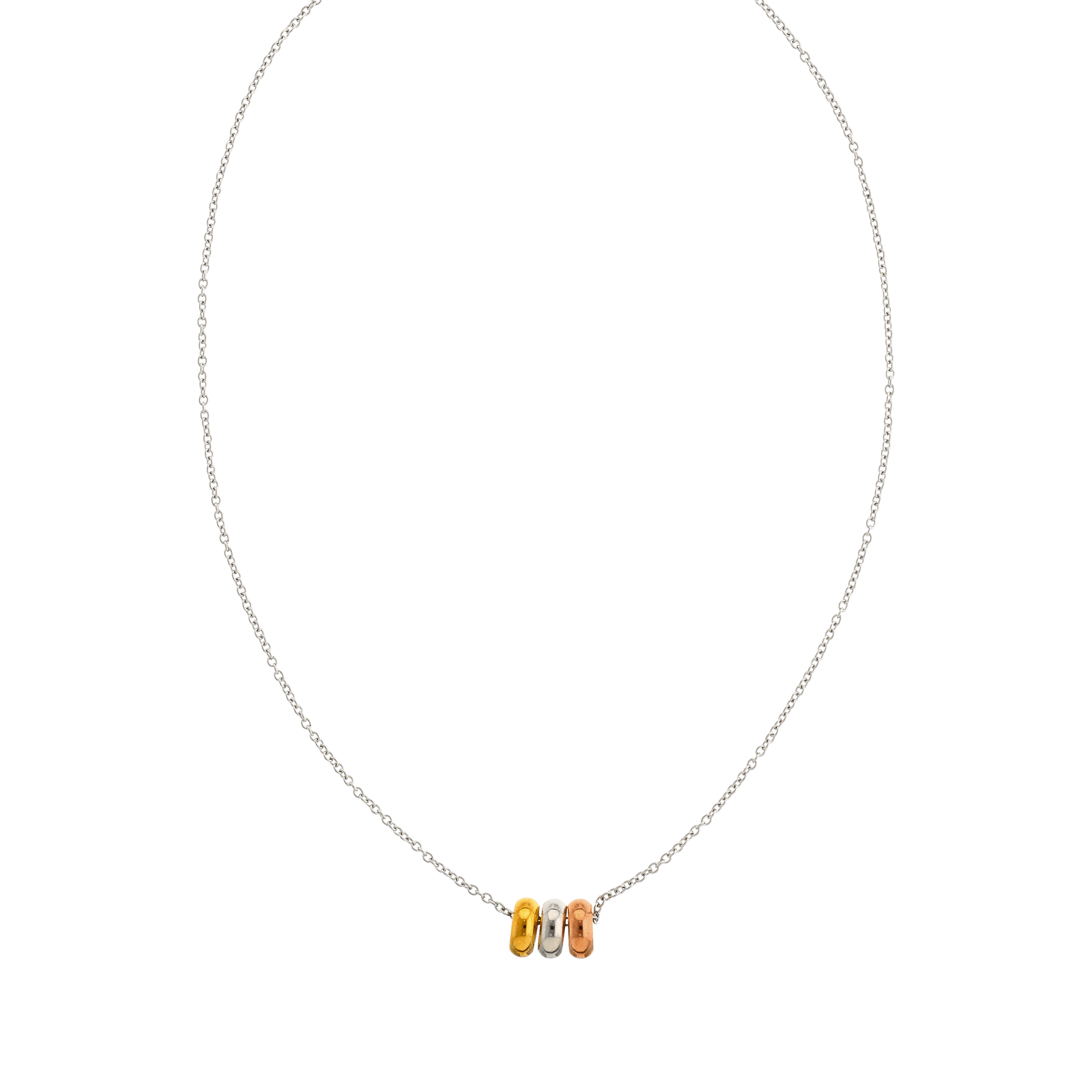 Collier Callas Centre trois Bagues Acier tricolore 42 plus 3 centimètres