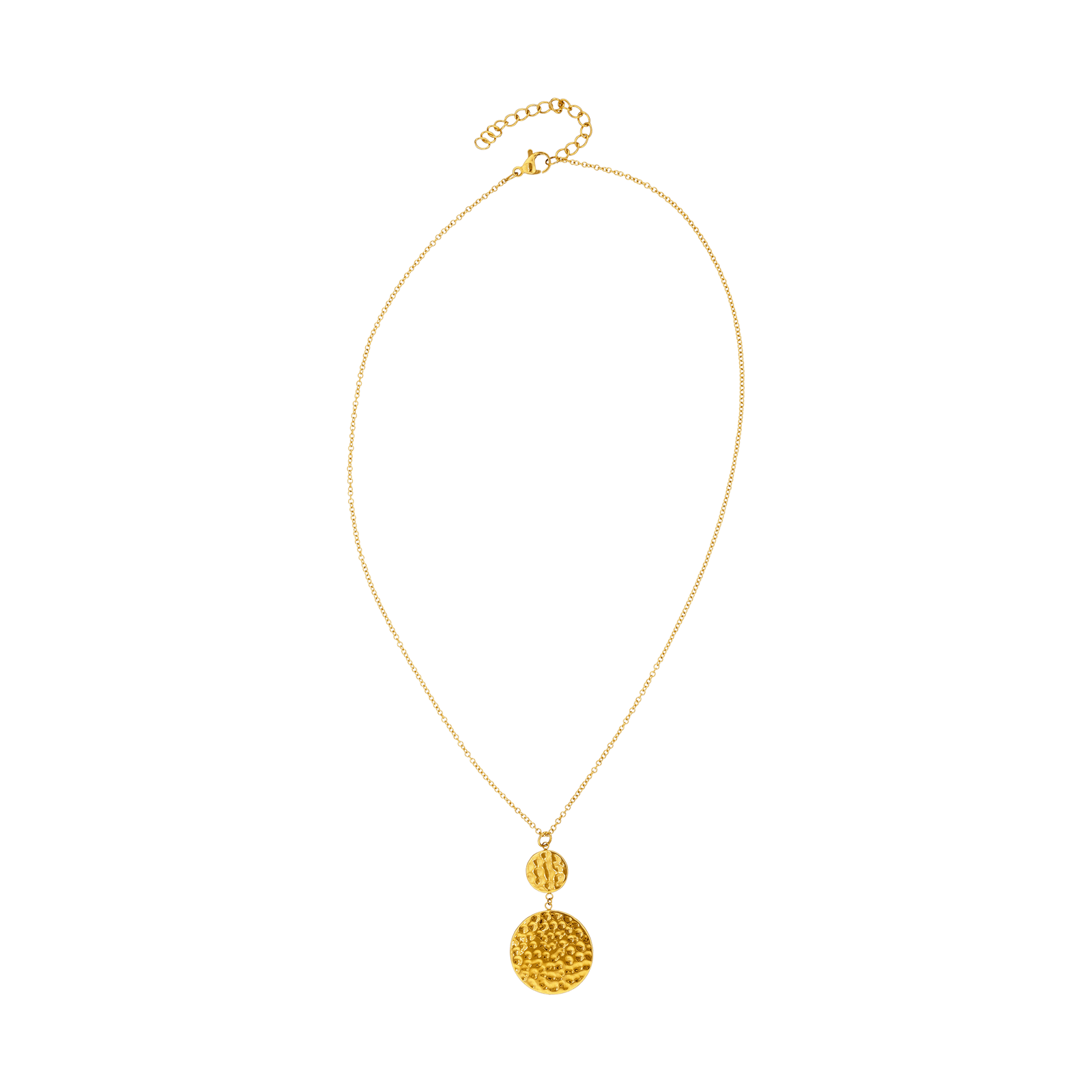 Collier Callas Acier doré Pendentif Pastilles martelées 40 plus 5 centimètres