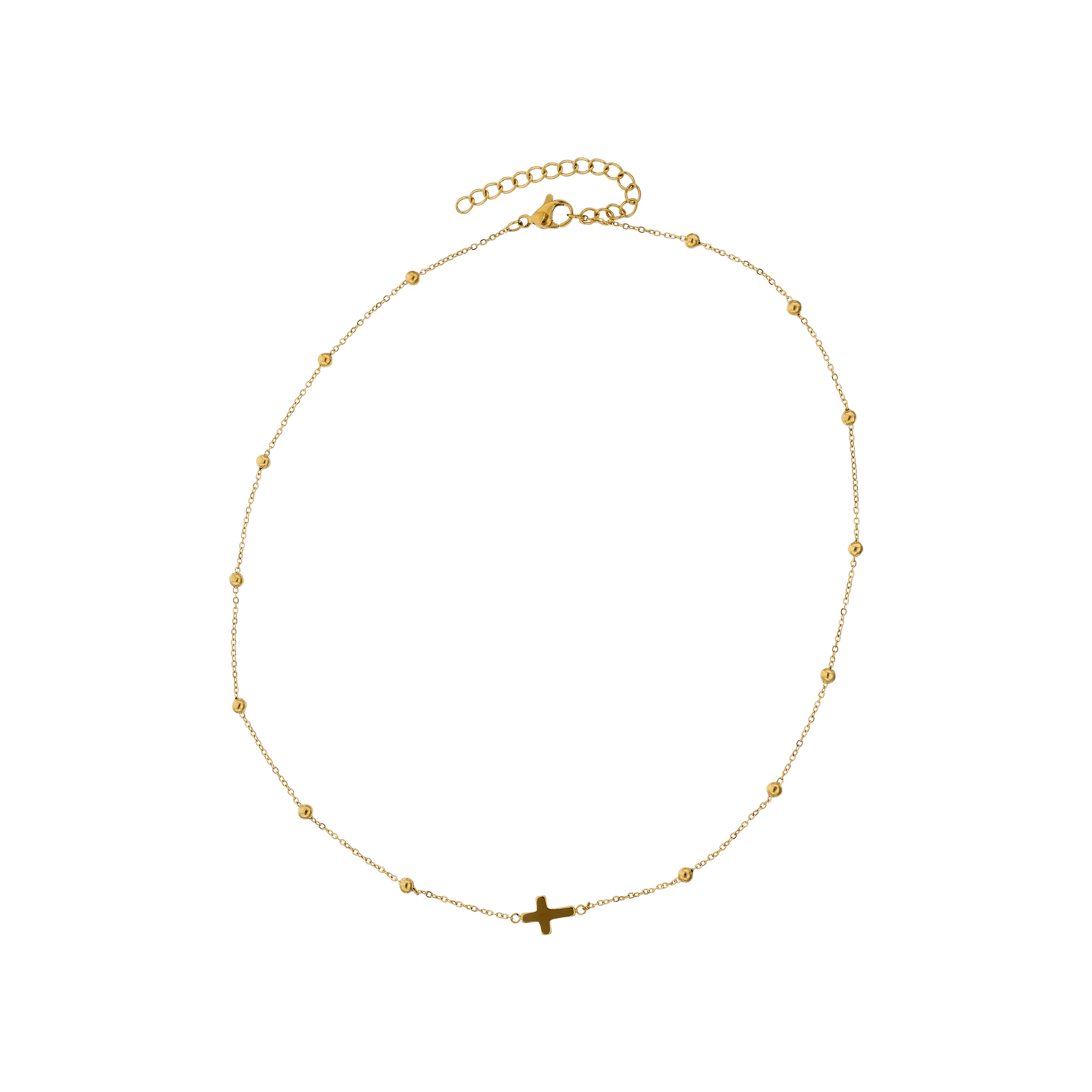 collier callas acier doré fin boule centre croix 40 plus 5 mm