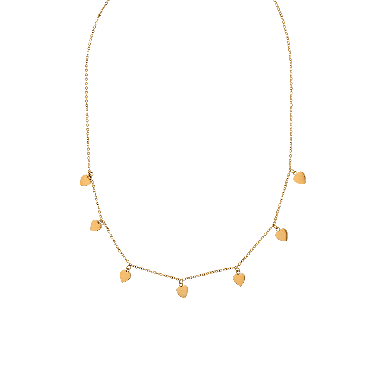 Collier Callas Acier doré Pampilles coeur Lisse 40 plus 5 centimètres tag
