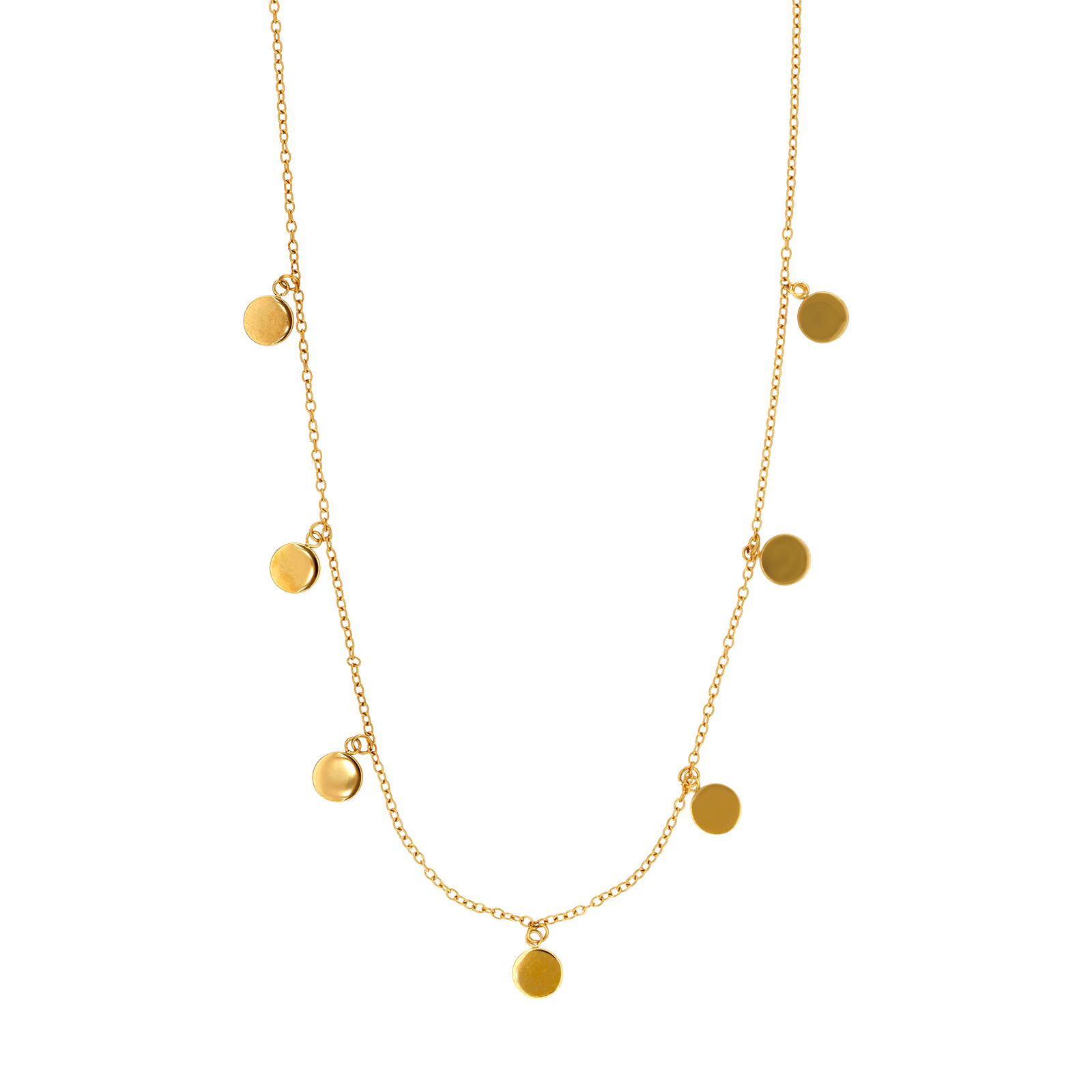 collier callas acier doré pampille 7 pastilles lisses 40 plus 5 mm