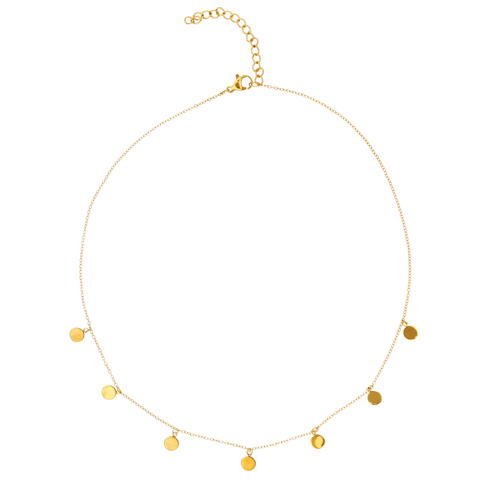 collier callas acier doré pampille 7 pastilles lisses 40 plus 5 mm