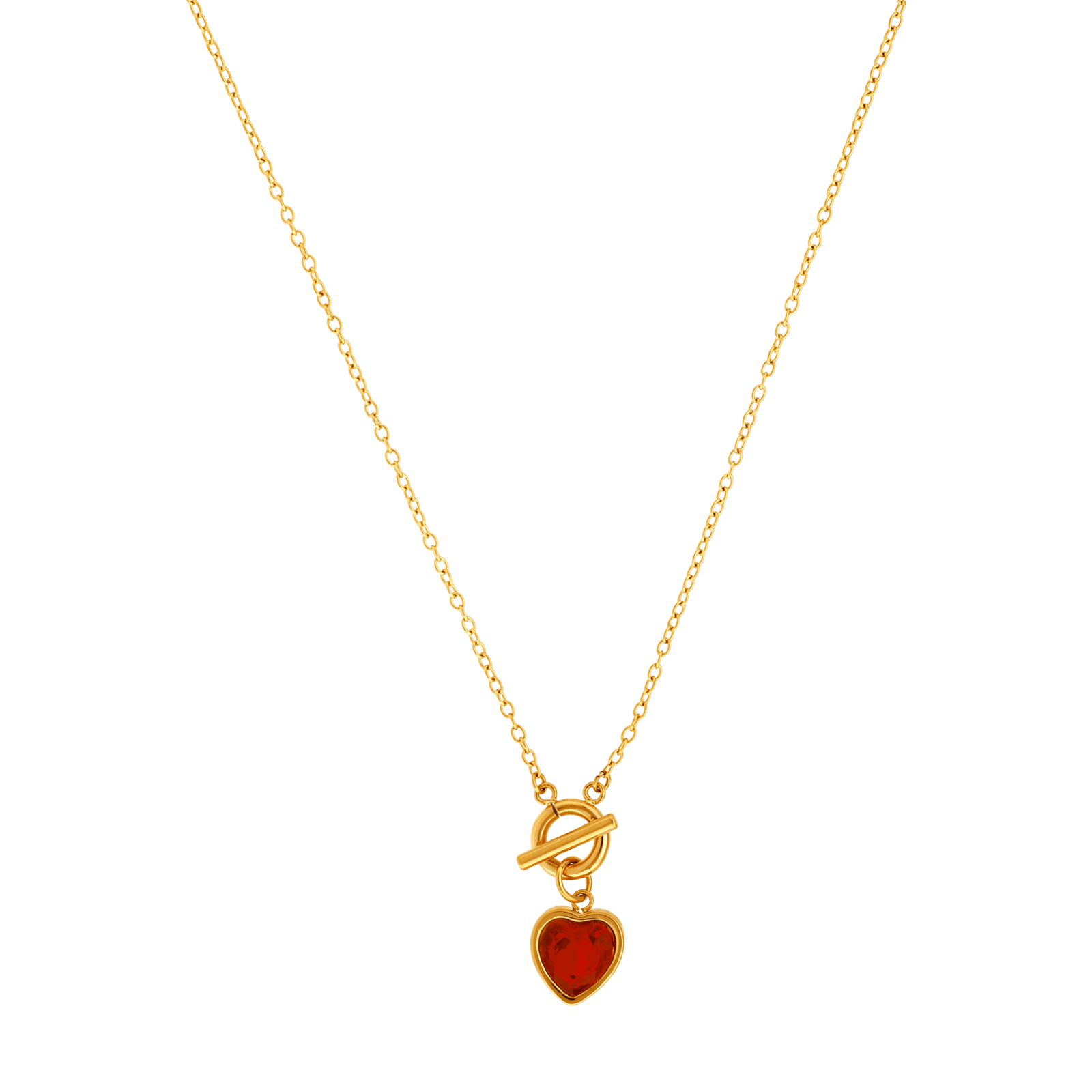 Collier Callas Acier doré Pendentif coeur aigue-marine Oxyde de Zirconium 40 plus 5 centimètres