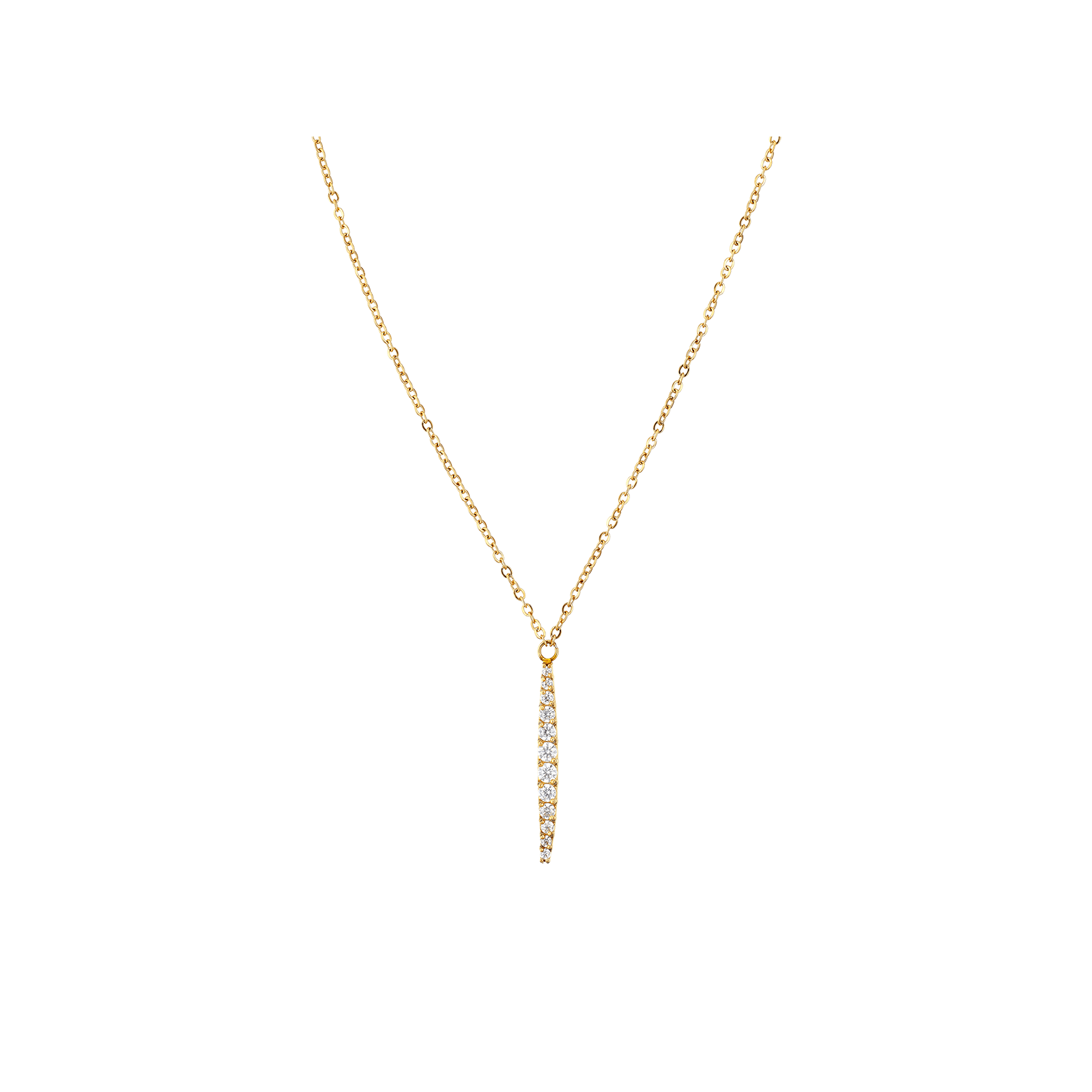 collier callas acier doré pendentif barrette oxyde de zirconium 40 plus 5 mm