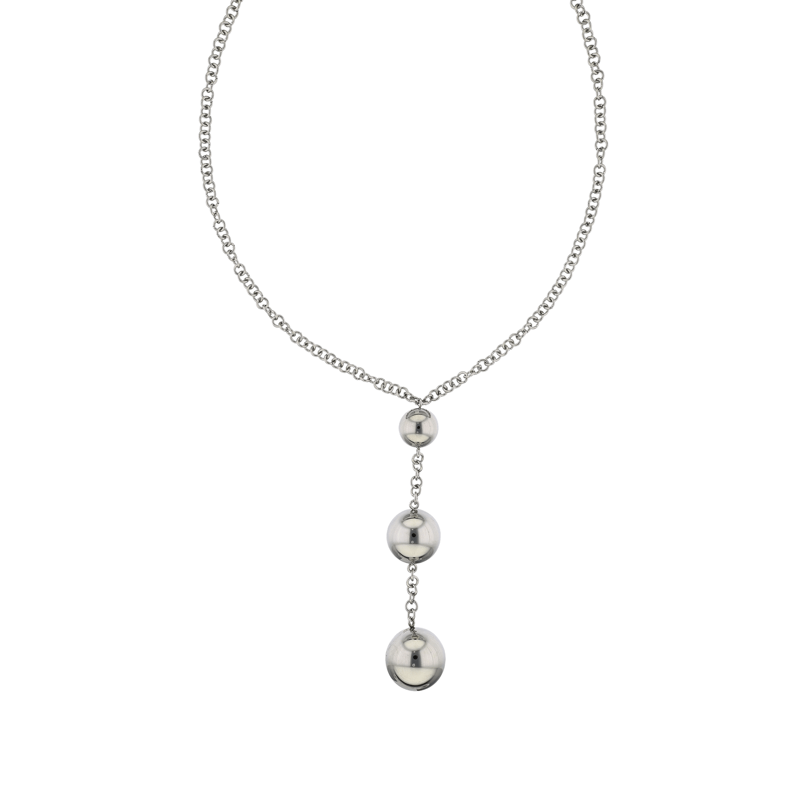 Collier Y chute trois boules Acier 42 centimètres