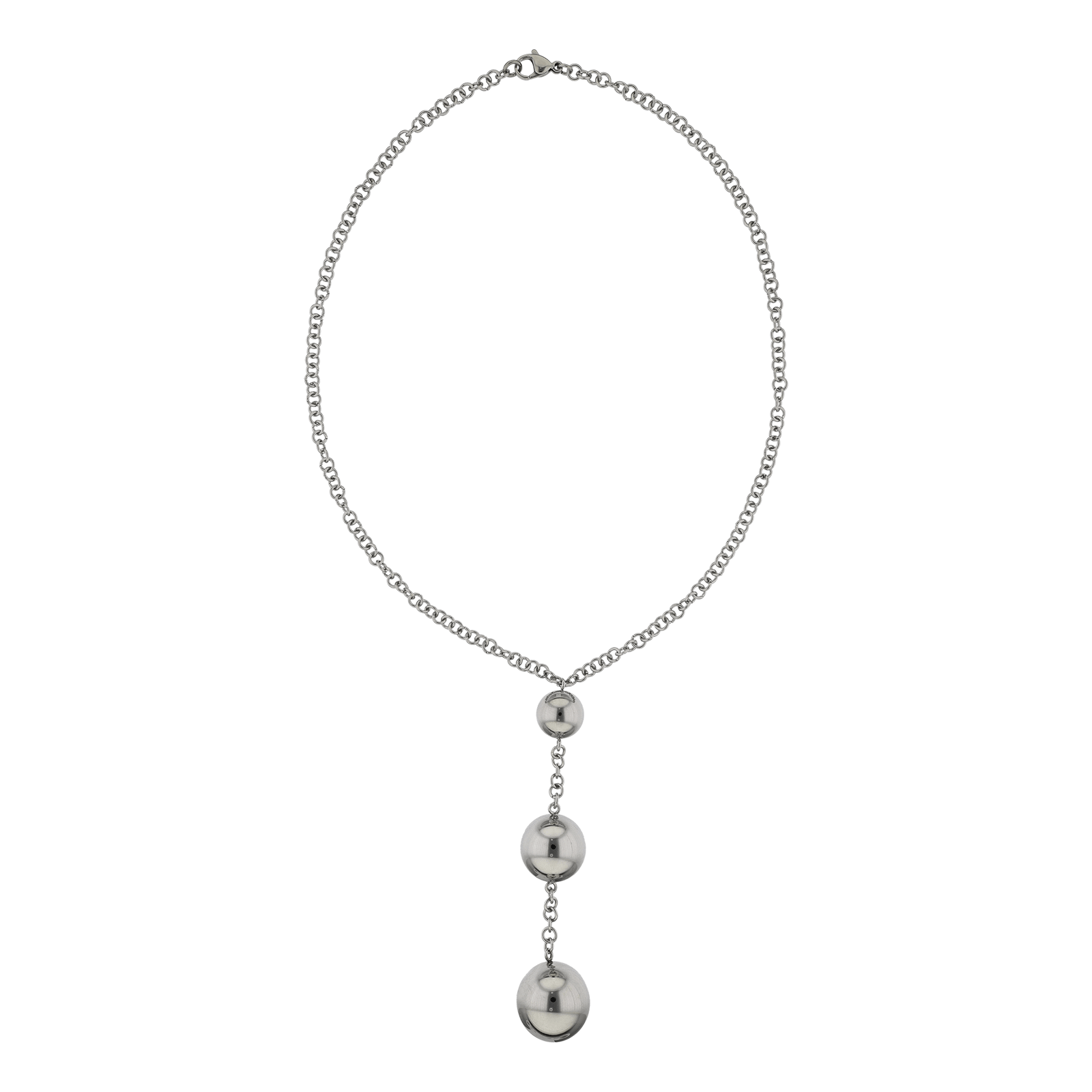Collier Y chute trois boules Acier 42 centimètres
