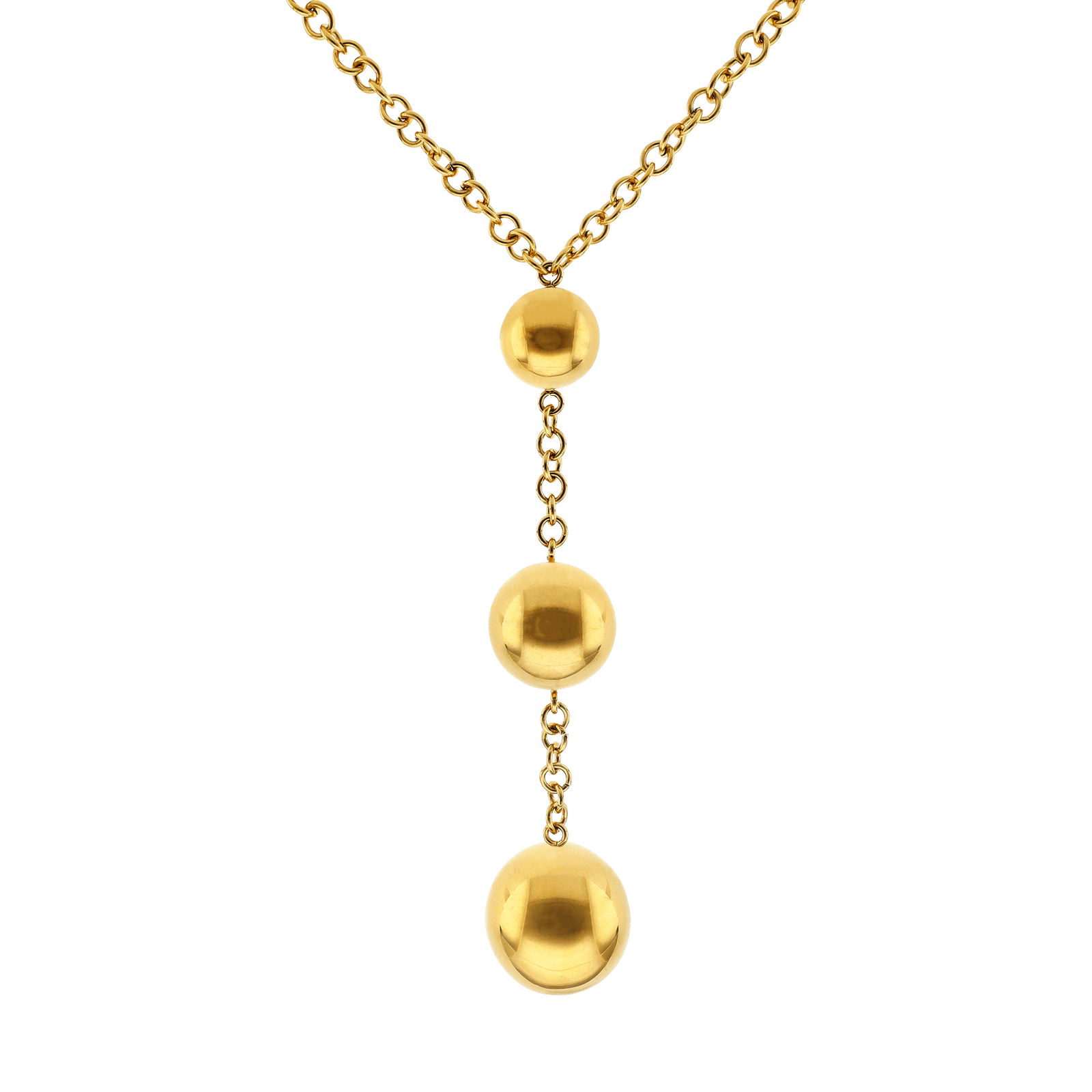 Collier Y Pendant 90mm Boules 10A20mm 45cm Acier Jaune
