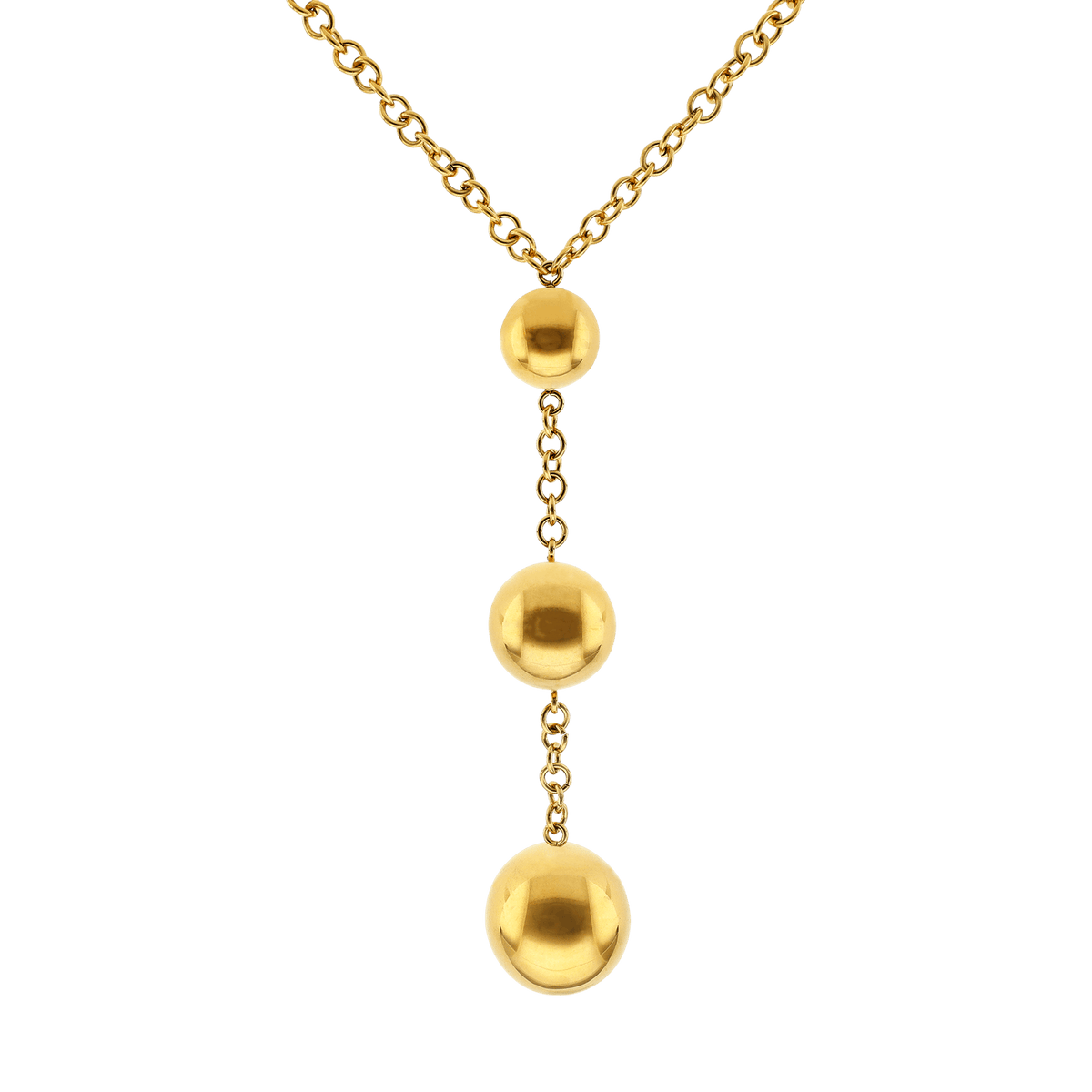 Collier Y Acier Jaune Pendant 90mm Boules 10 à 20mm Chaîne 4mm 45cm
