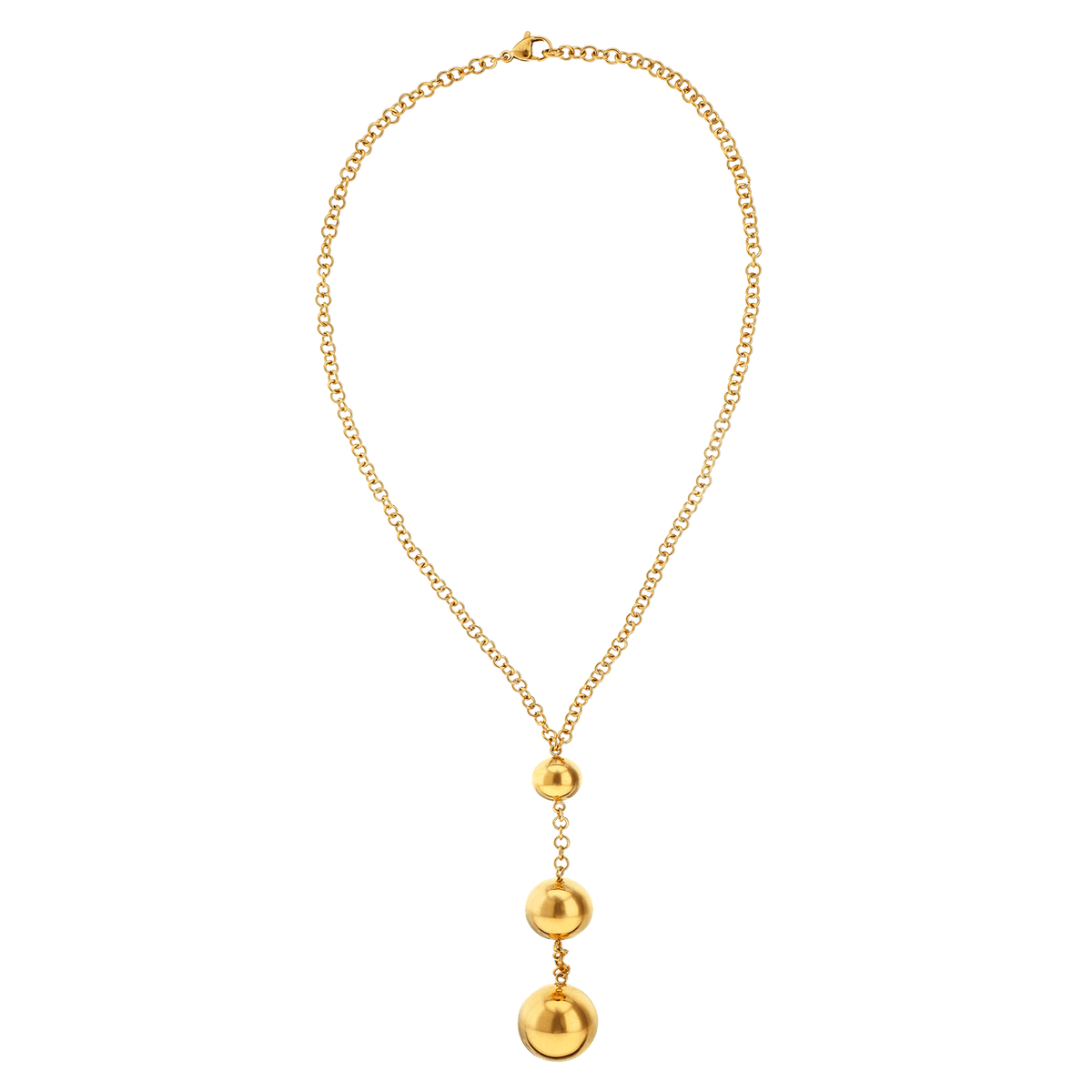 Collier Y Acier Jaune Pendant 90mm Boules 10 à 20mm Chaîne 4mm 45cm
