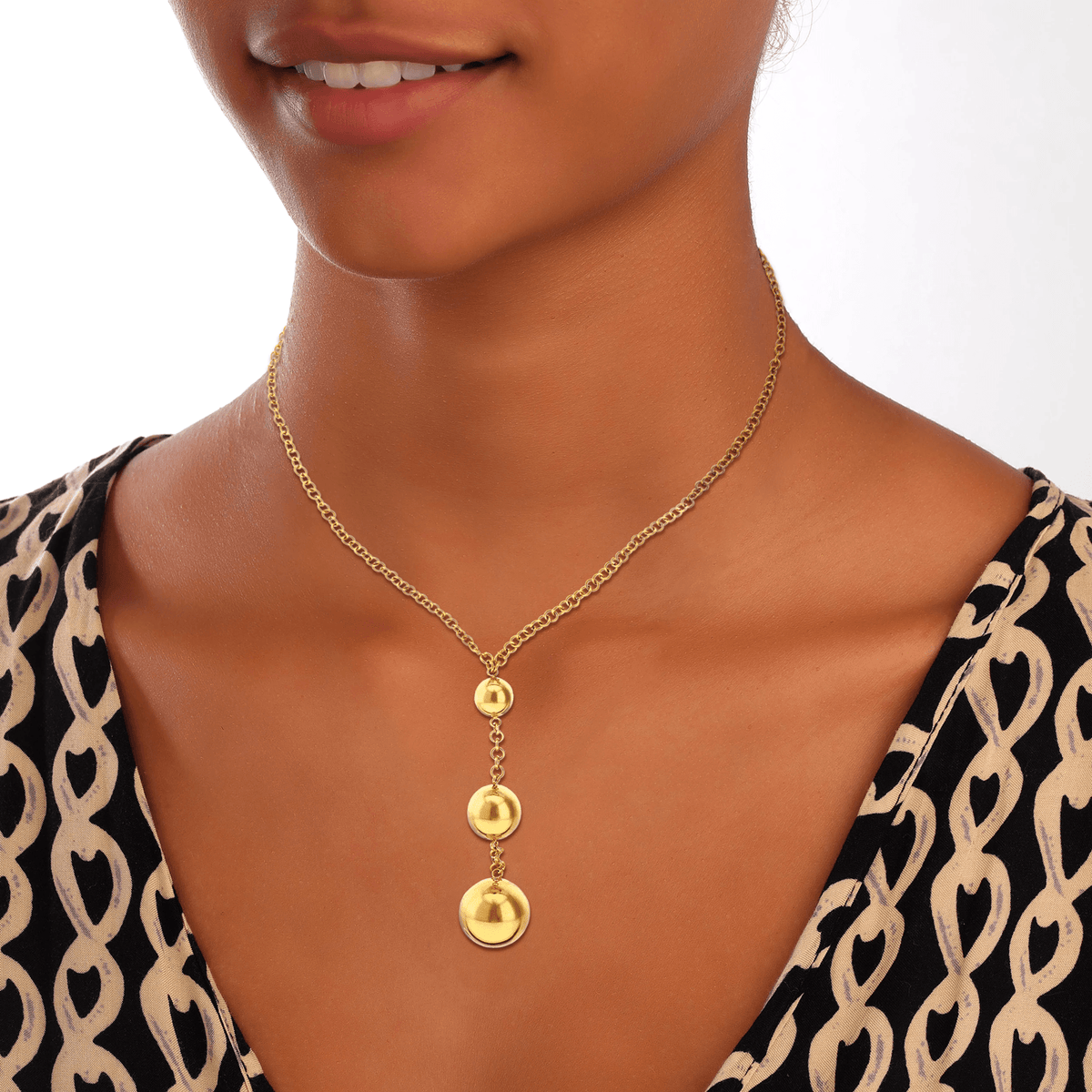 Collier Y Acier Jaune Pendant 90mm Boules 10 à 20mm Chaîne 4mm 45cm